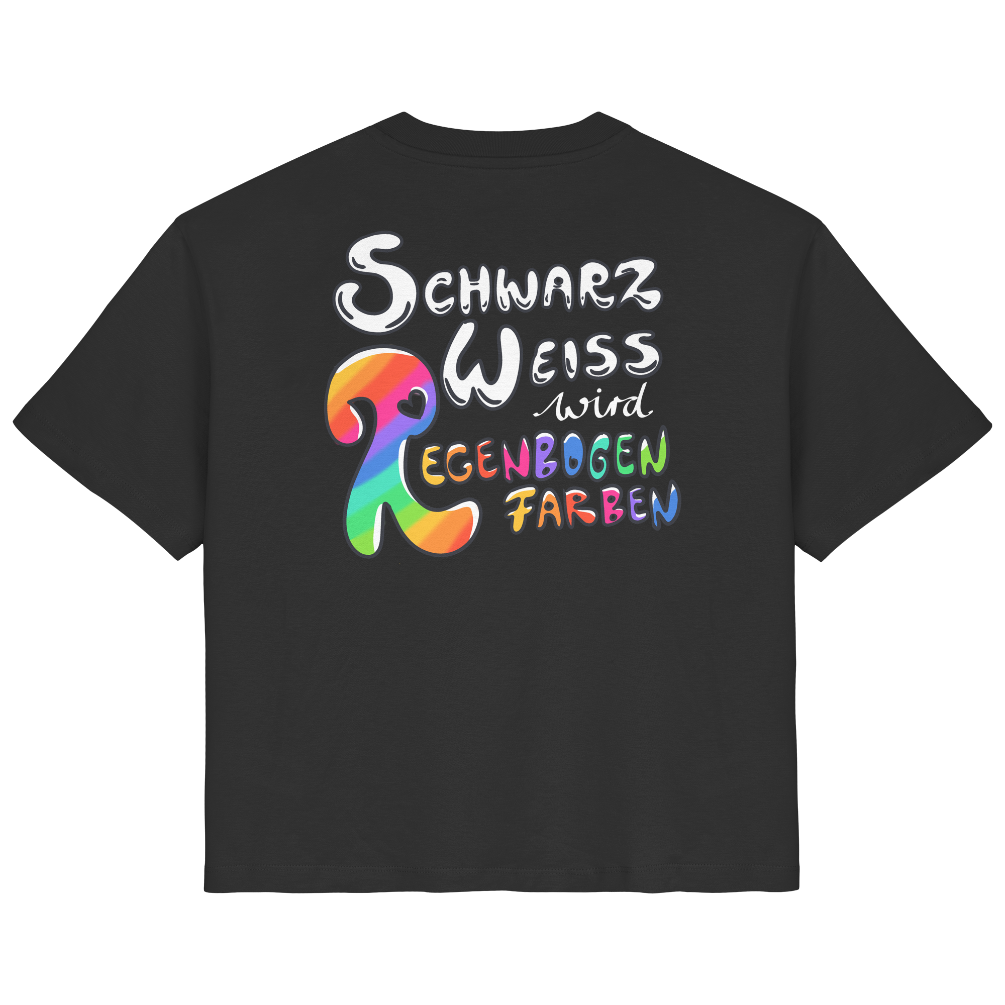 Schwarz Weiß wird Regenbogen Farben Backprint (dunkel) - Ladies Organic Shirt