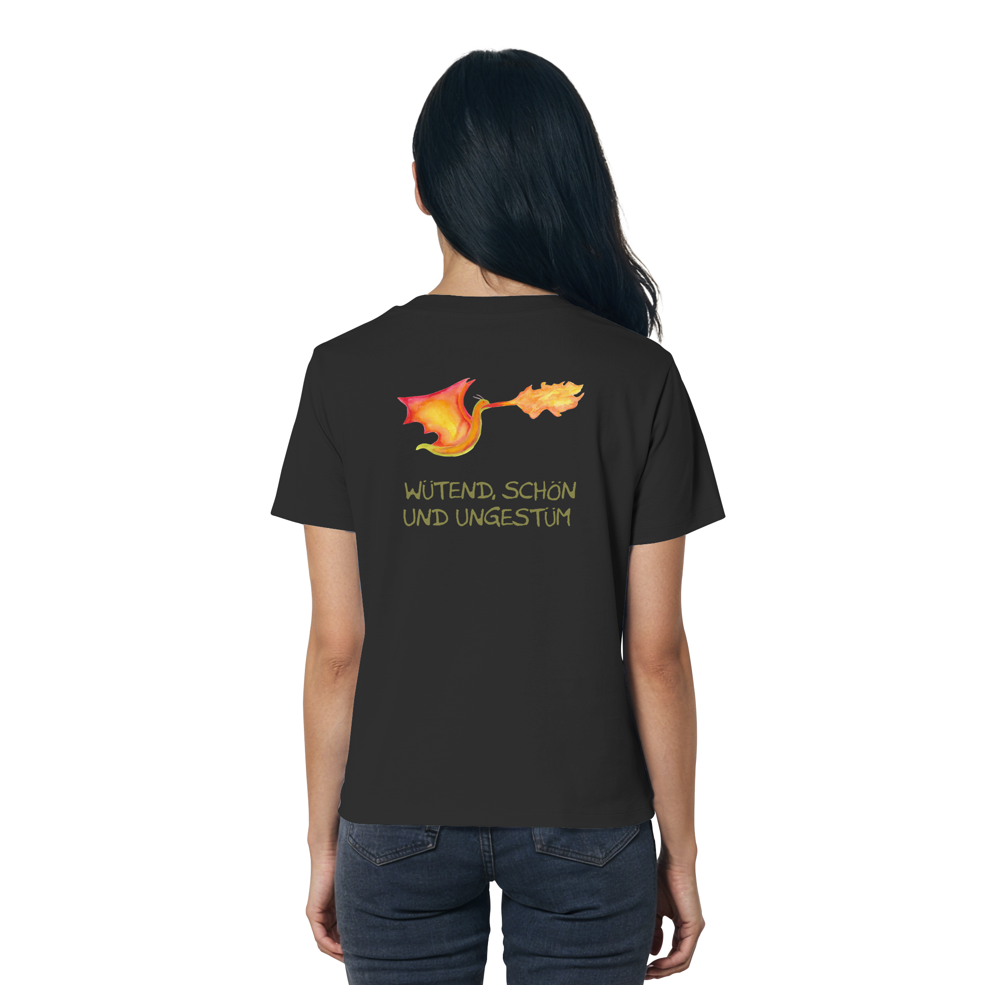 Wütend, schön und ungestüm "Jona Flammen Edition" Backprint - Ladies Organic Shirt