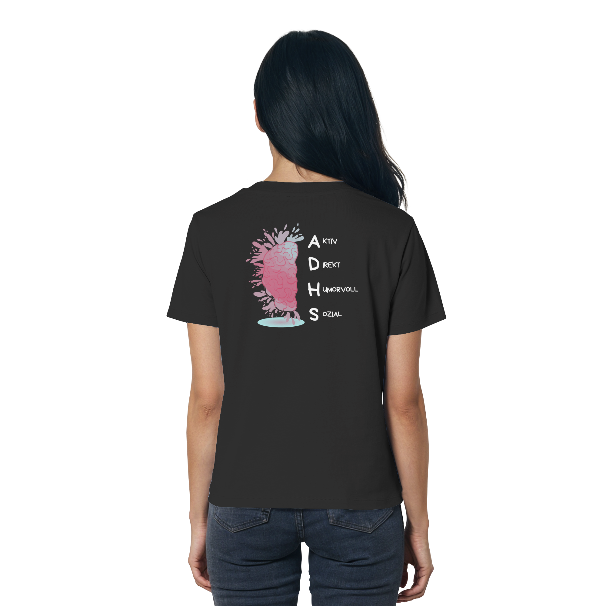 ADHS Aktiv Direkt Humorvoll Sozial Backprint - Ladies Organic Shirt