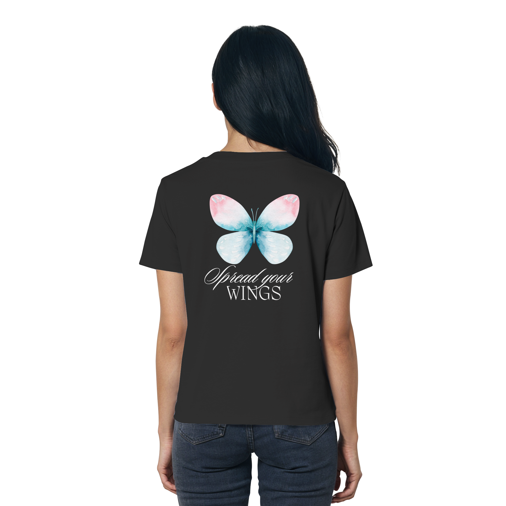 Spread your Wings (weiße Schrift) Backprint - Ladies Organic Shirt