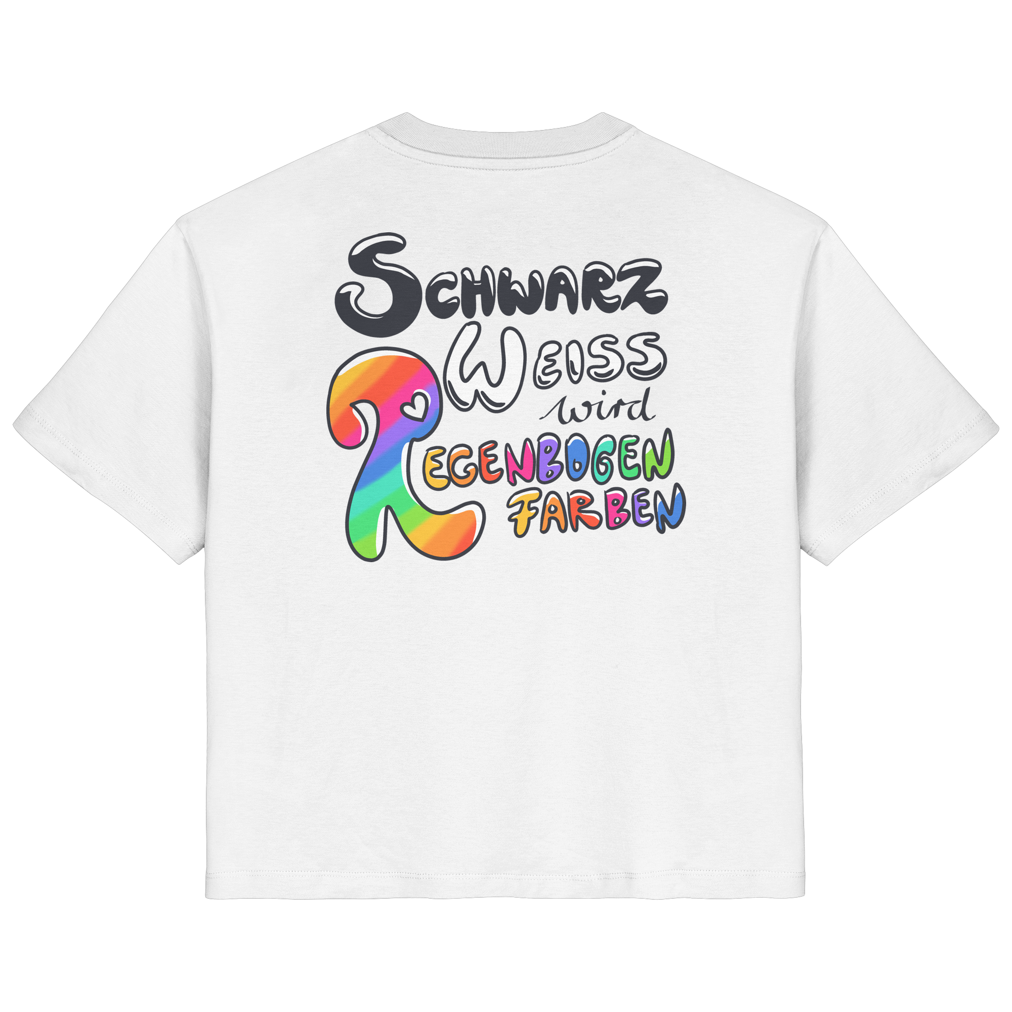 Schwarz Weiß wird Regenbogen Farben Backprint (hell) - Ladies Organic Shirt