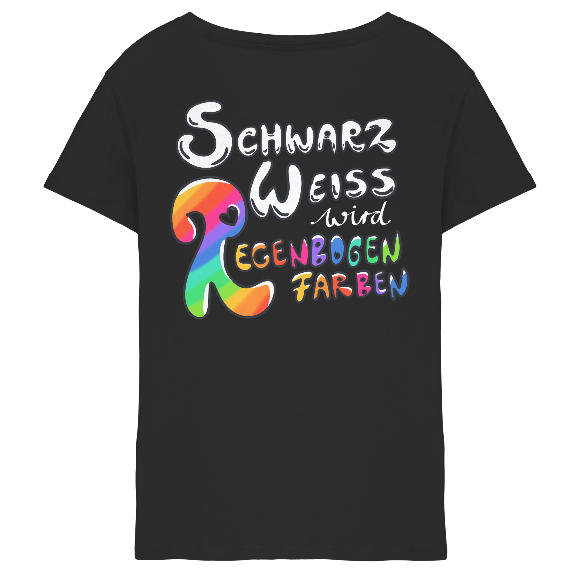 Schwarz Weiß wird Regenbogen Farben Backprint (dunkel) - Ladies V-Neck Shirt