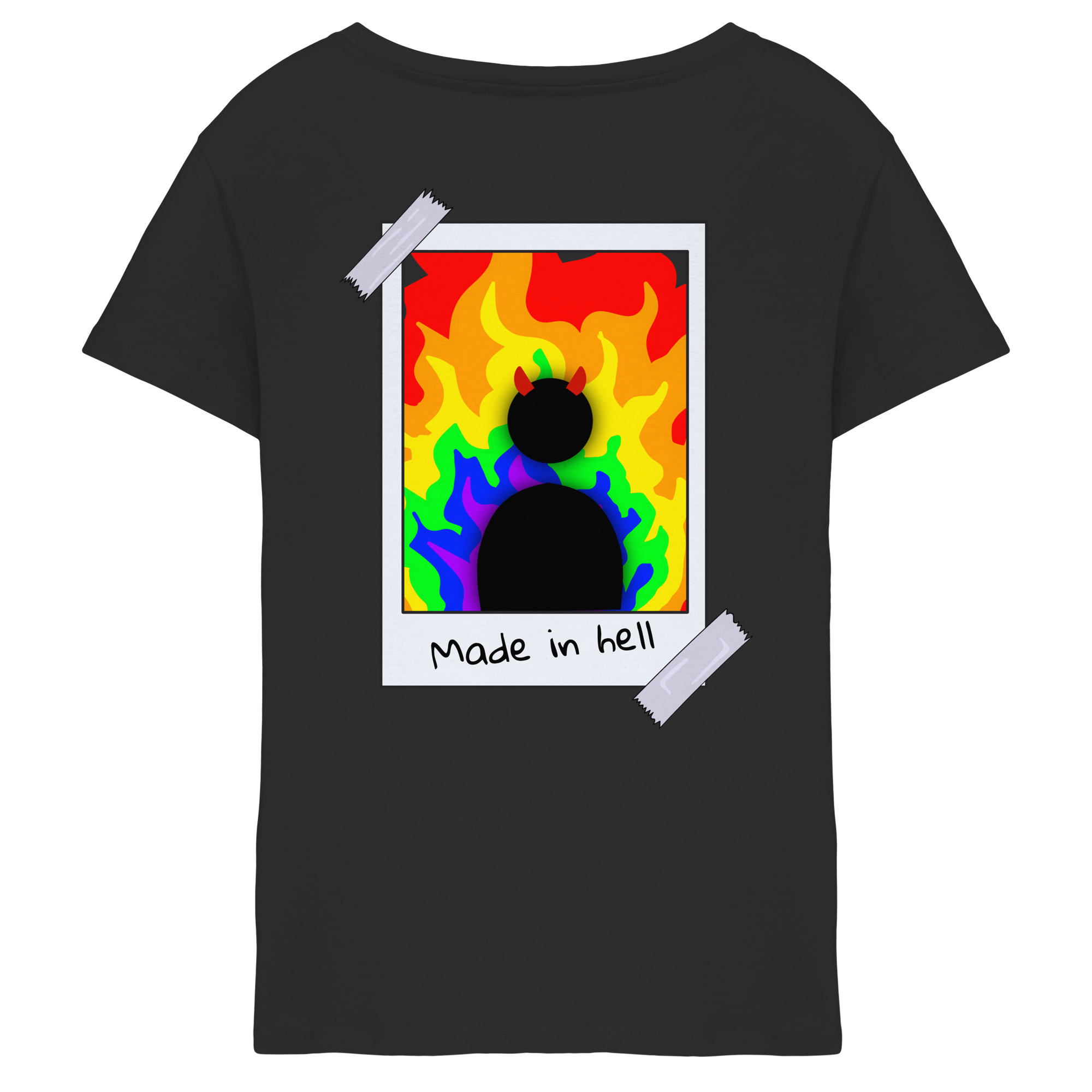 made in hell "Regenbogen Flammen Edition" Backprint - Ladies V-Neck Shirt