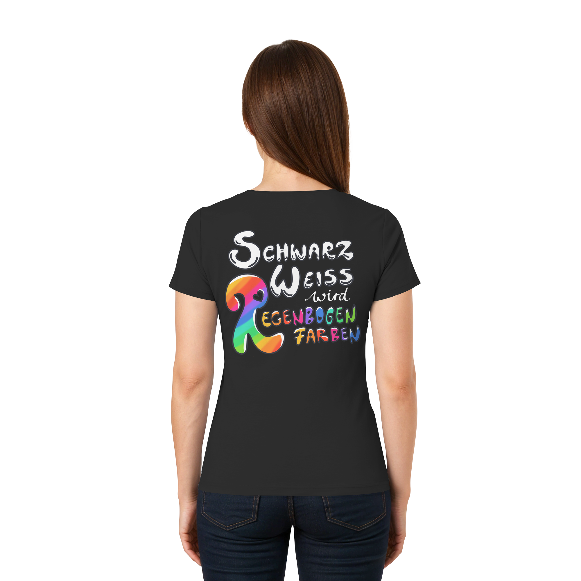 Schwarz Weiß wird Regenbogen Farben Backprint (dunkel) - Ladies V-Neck Shirt