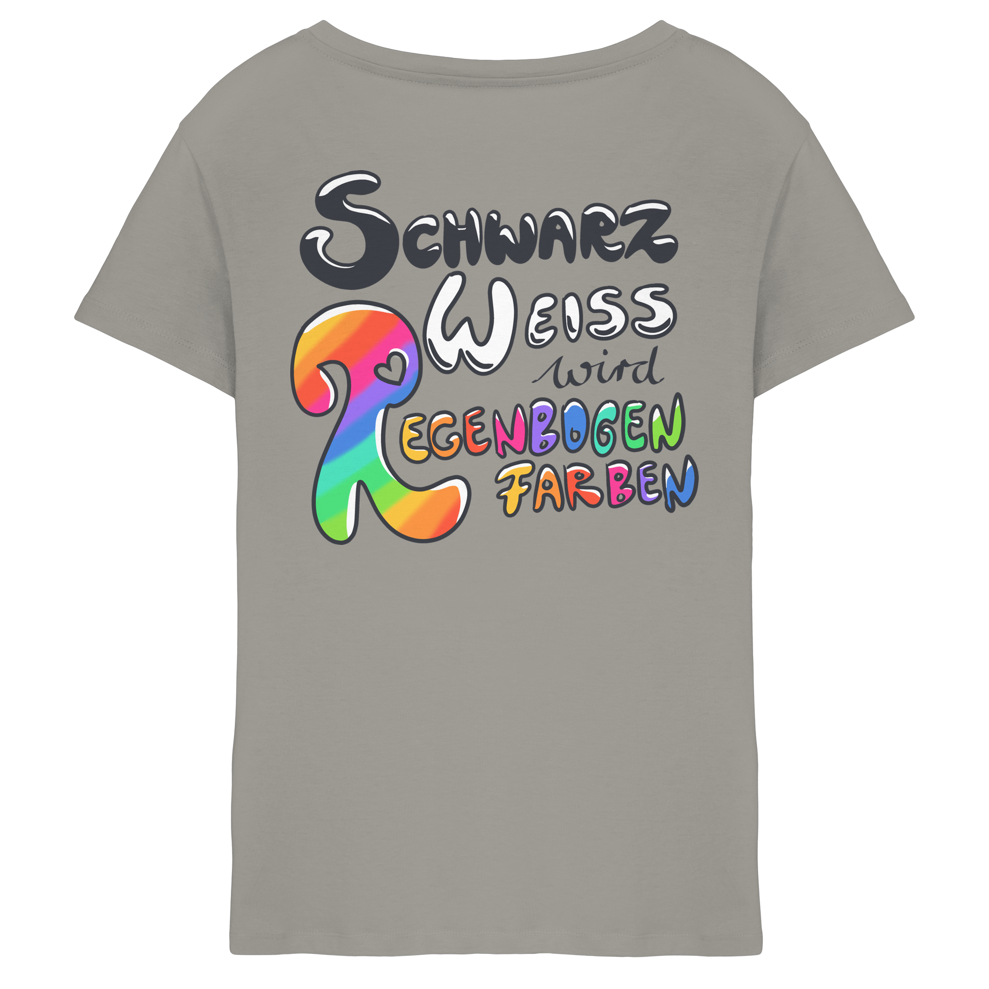 Schwarz Weiß wird Regenbogen Farben Backprint (hell) - Ladies V-Neck Shirt