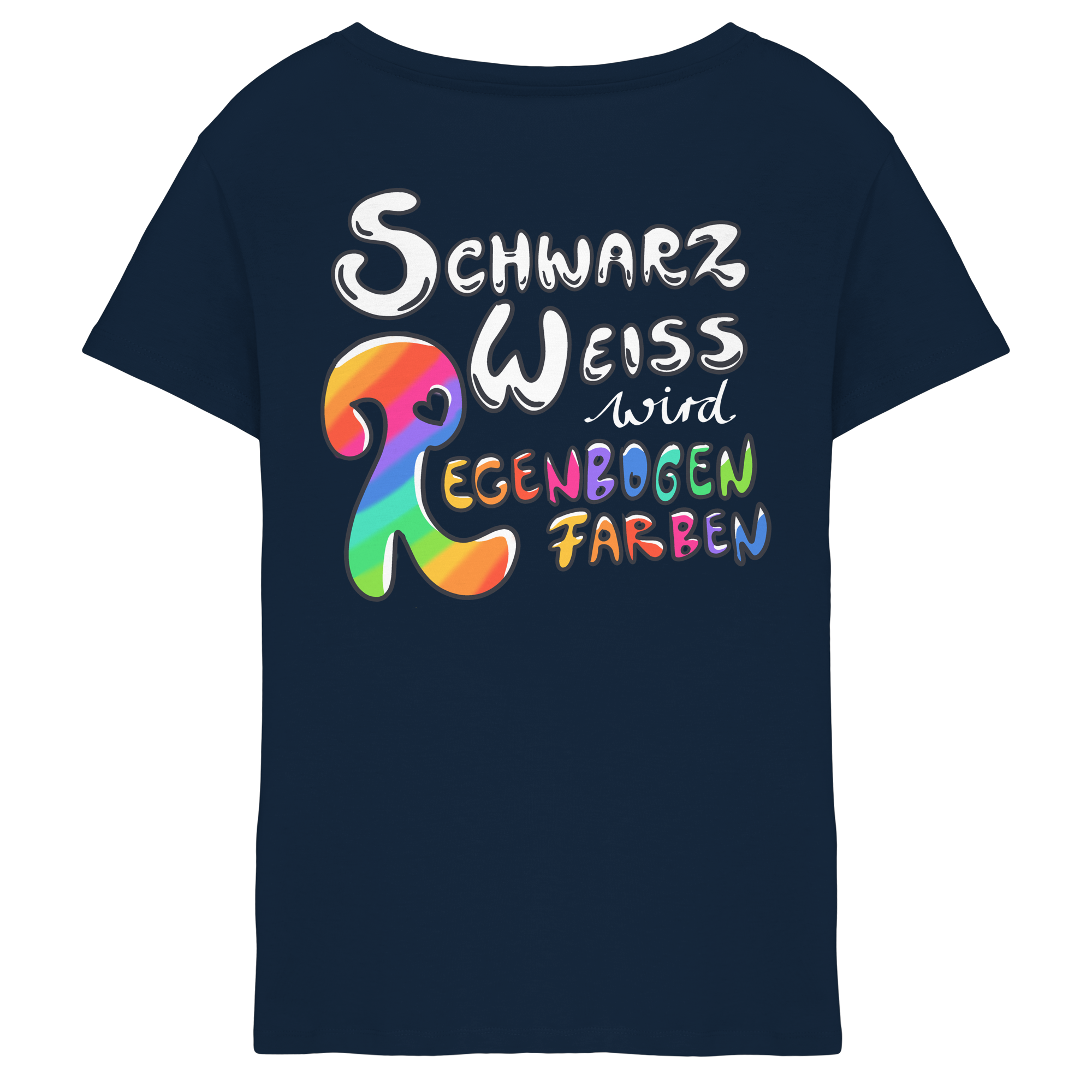 Schwarz Weiß wird Regenbogen Farben Backprint (dunkel) - Ladies V-Neck Shirt