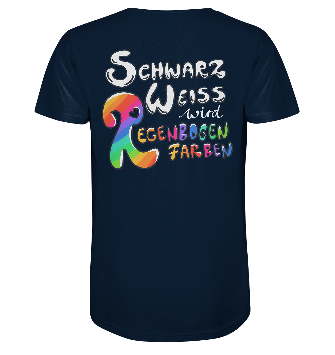 Schwarz Weiß wird Regenbogen Farben Backprint (dunkel) - Mens Organic V-Neck Shirt