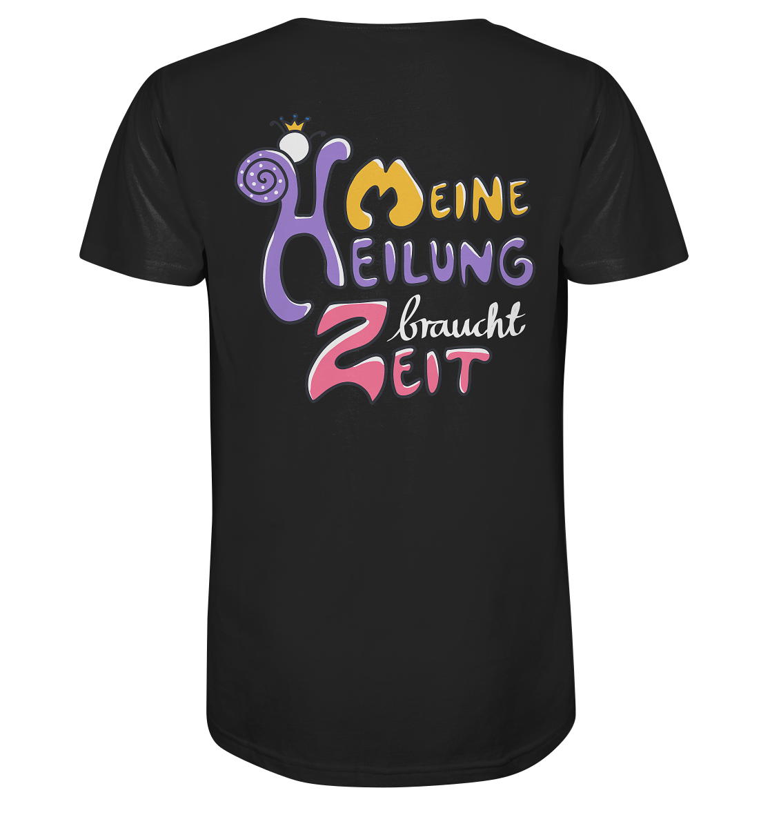 Meine Heilung braucht Zeit "Bunte Edition" Backprint - Mens Organic V-Neck Shirt