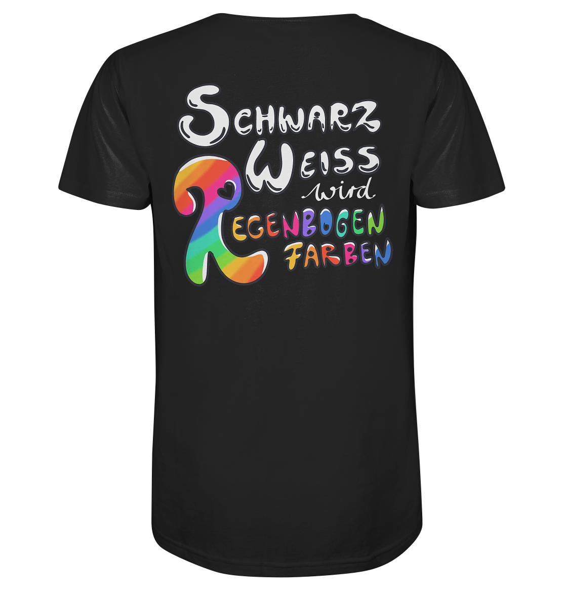 Schwarz Weiß wird Regenbogen Farben Backprint (dunkel) - Mens Organic V-Neck Shirt