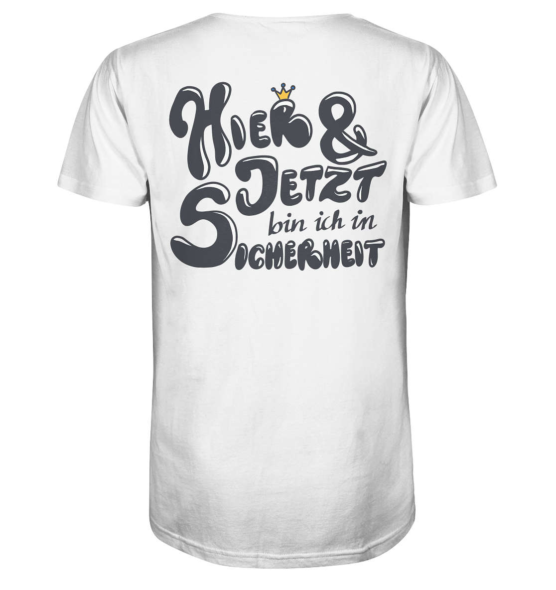 Hier und jetzt bin ich in Sicherheit "Schwarze Edition" Backprint - Mens Organic V-Neck Shirt