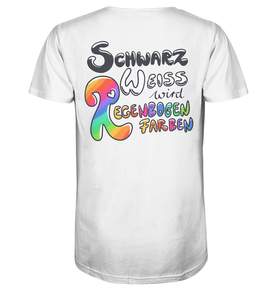 Schwarz Weiß wird Regenbogen Farben Backprint (hell) - Mens Organic V-Neck Shirt