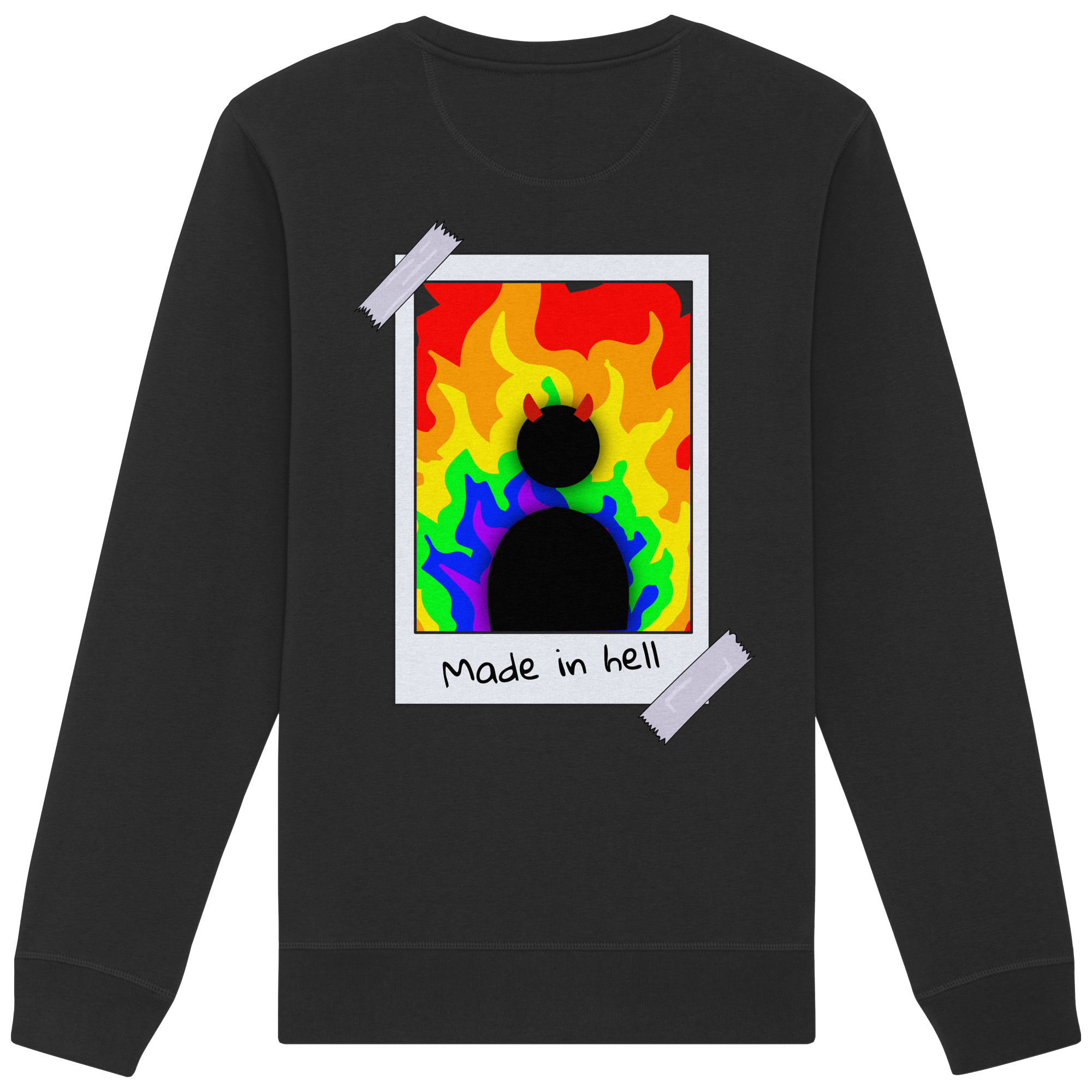 made in hell "Regenbogen Flammen Edition" Backprint - Organic Basic Unisex Sweatshirt