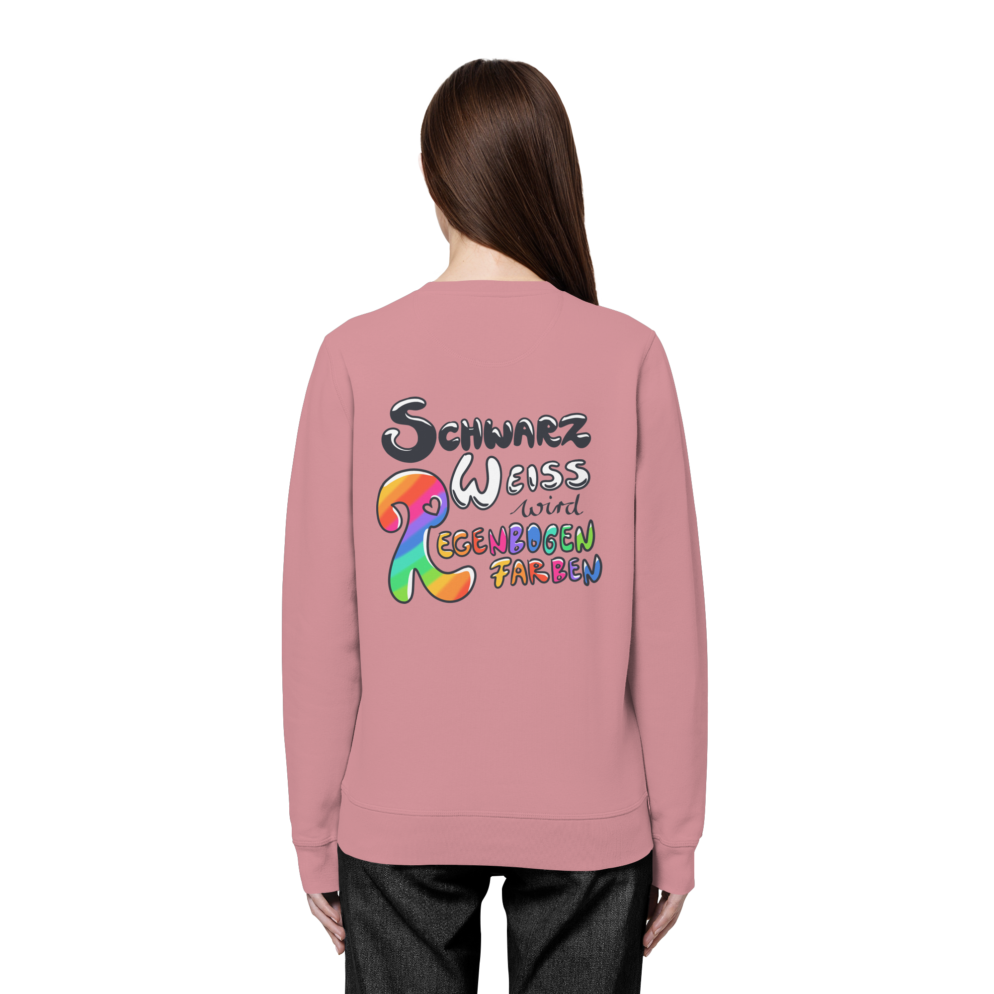 Schwarz Weiß wird Regenbogen Farben Backprint (hell) - Organic Basic Unisex Sweatshirt