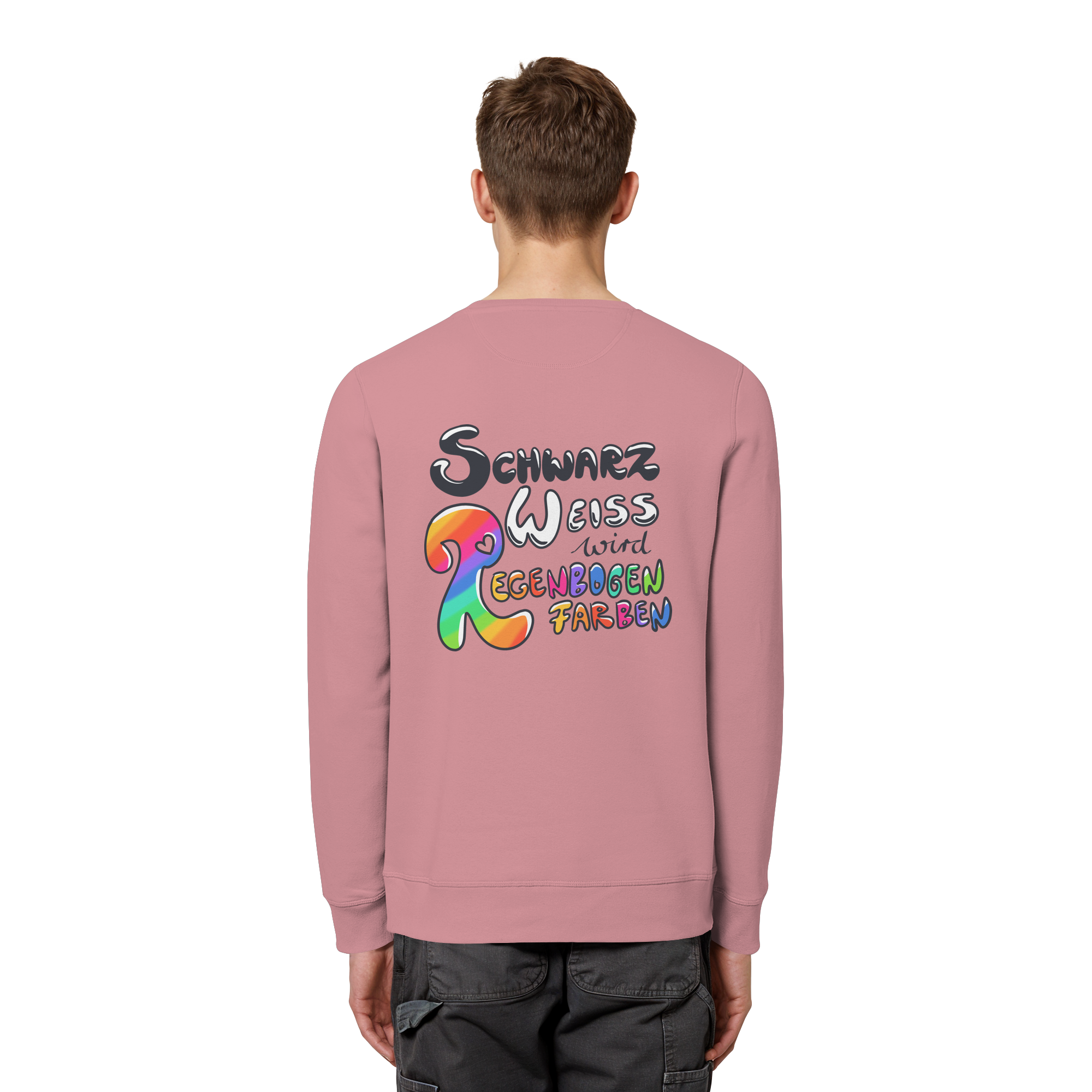 Schwarz Weiß wird Regenbogen Farben Backprint (hell) - Organic Basic Unisex Sweatshirt