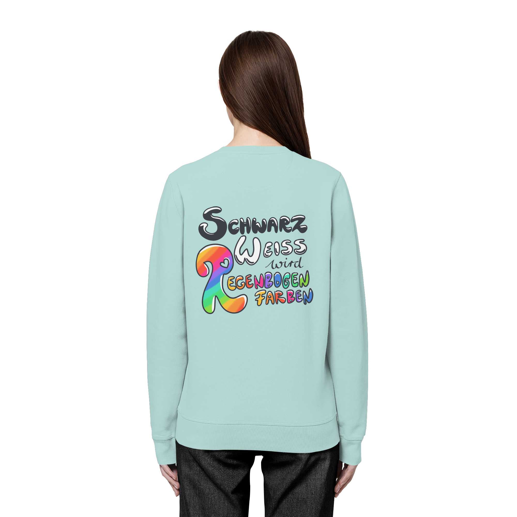 Schwarz Weiß wird Regenbogen Farben Backprint (hell) - Organic Basic Unisex Sweatshirt
