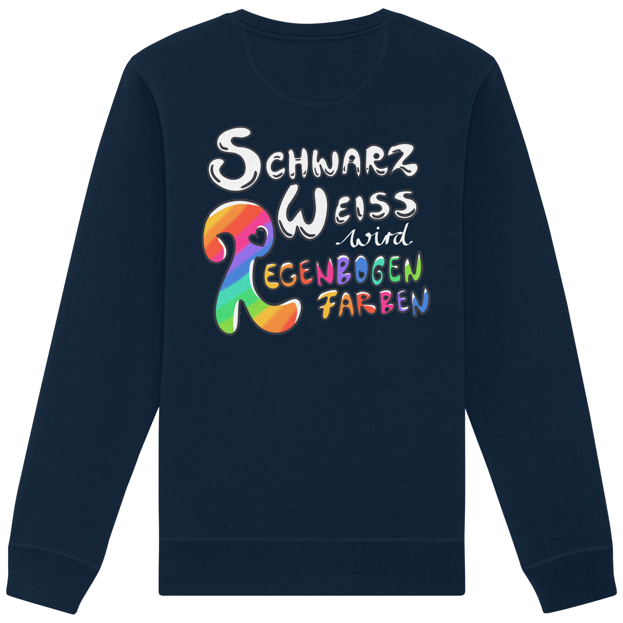 Schwarz Weiß wird Regenbogen Farben Backprint (dunkel) - Organic Basic Unisex Sweatshirt