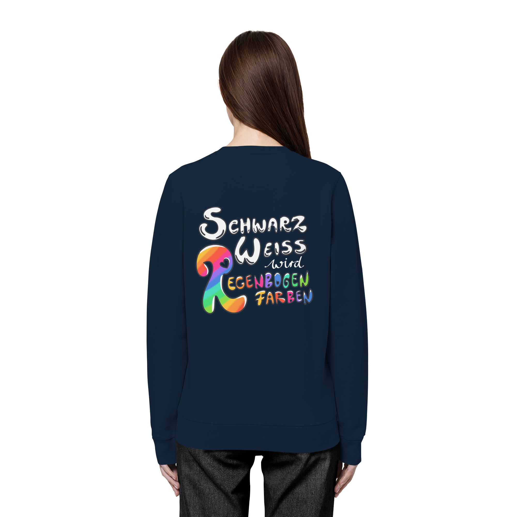 Schwarz Weiß wird Regenbogen Farben Backprint (dunkel) - Organic Basic Unisex Sweatshirt