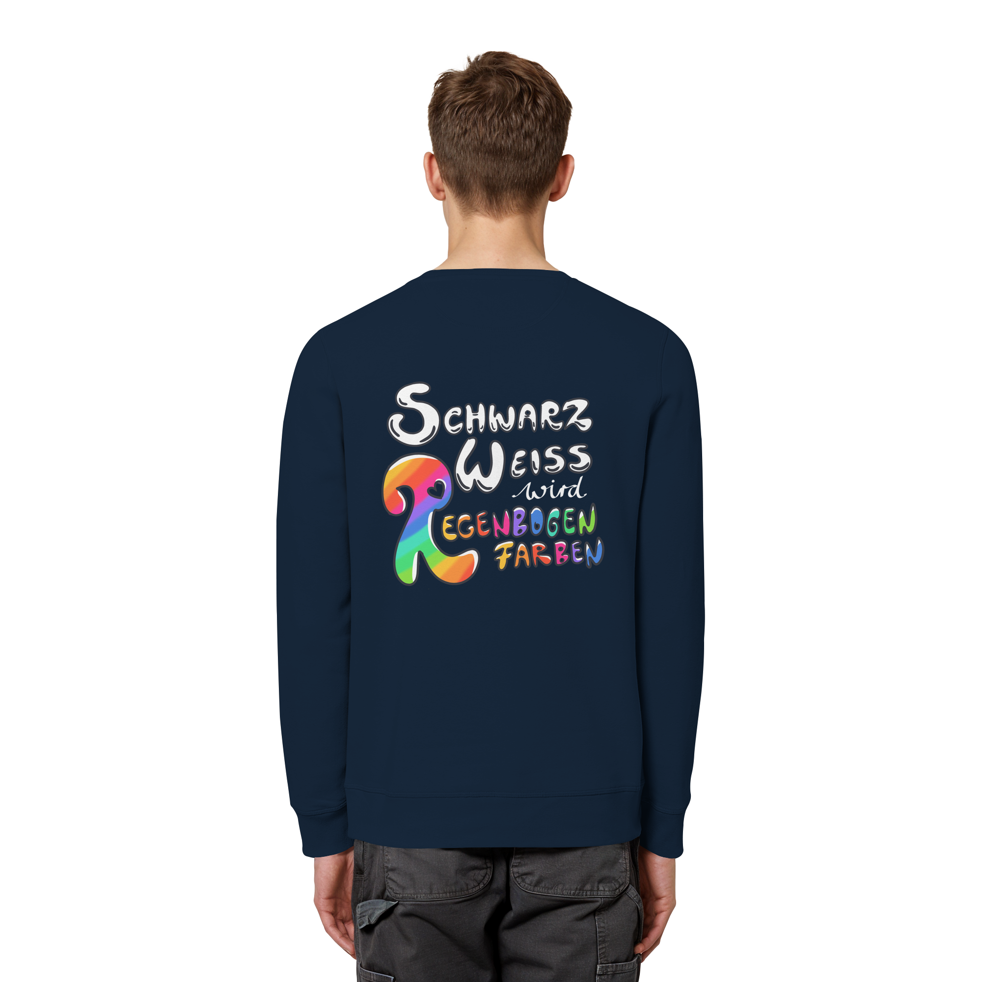 Schwarz Weiß wird Regenbogen Farben Backprint (dunkel) - Organic Basic Unisex Sweatshirt