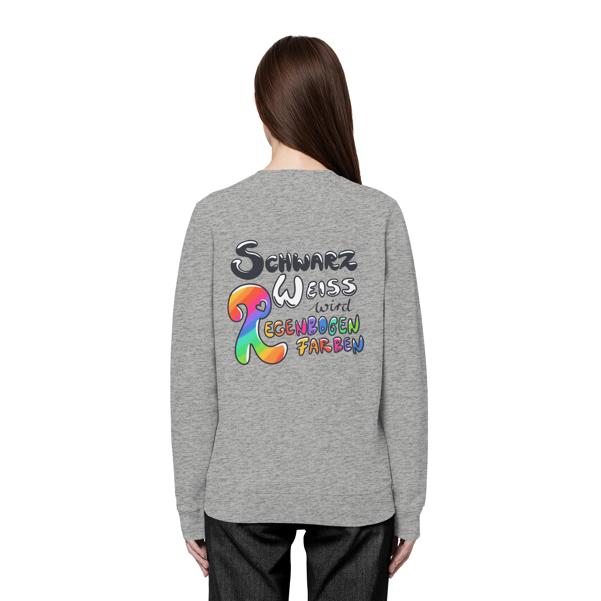 Schwarz Weiß wird Regenbogen Farben Backprint (hell) - Organic Basic Unisex Sweatshirt