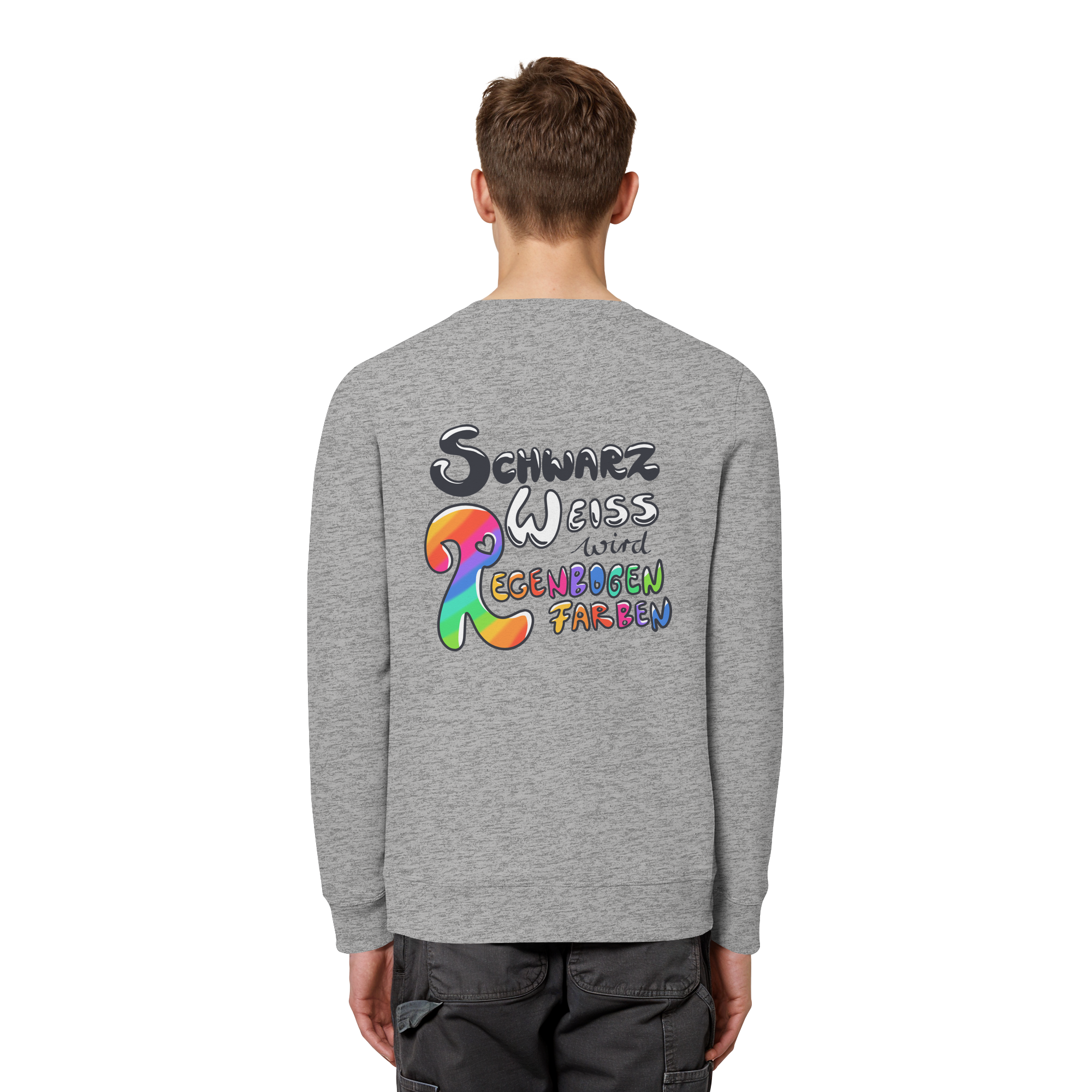 Schwarz Weiß wird Regenbogen Farben Backprint (hell) - Organic Basic Unisex Sweatshirt