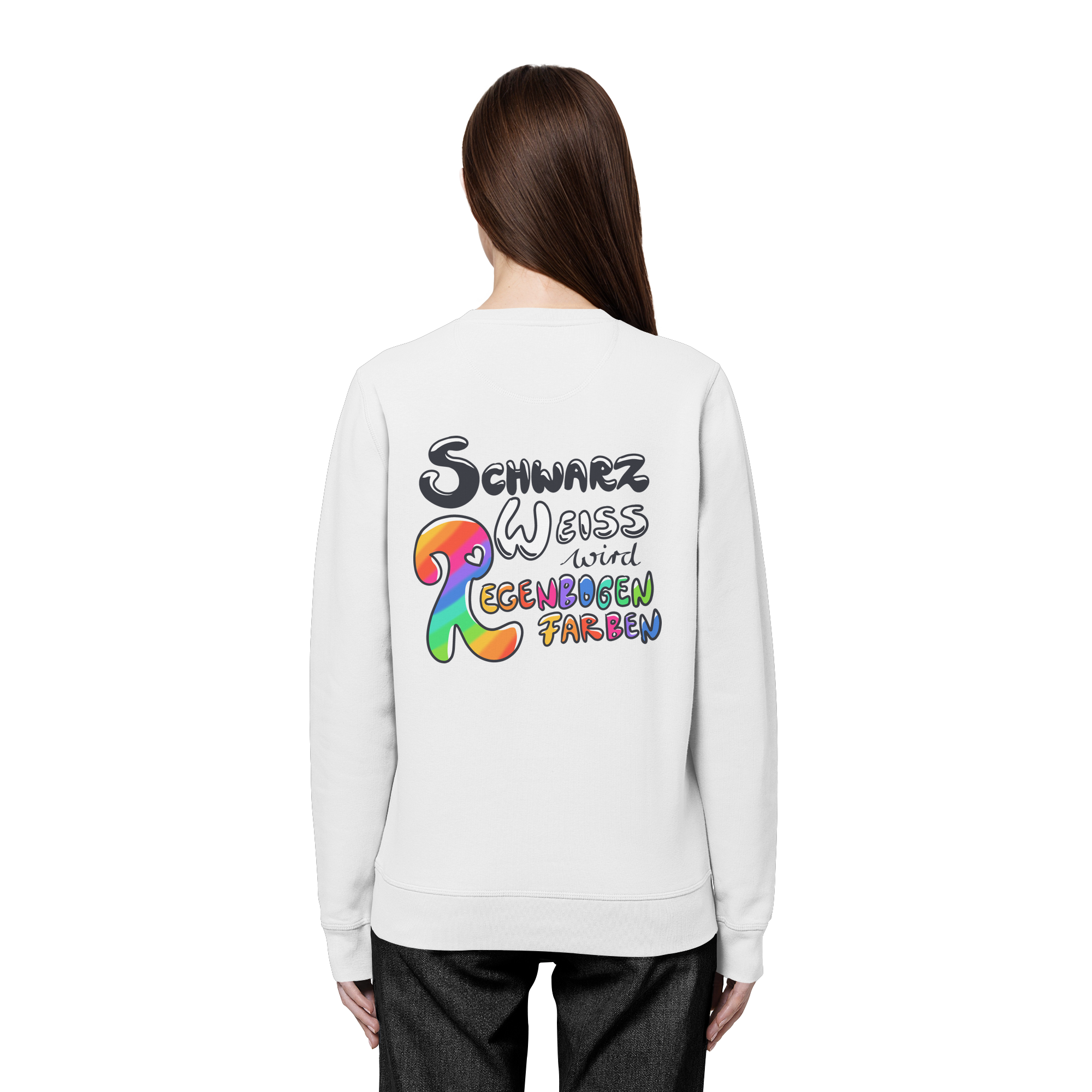 Schwarz Weiß wird Regenbogen Farben Backprint (hell) - Organic Basic Unisex Sweatshirt