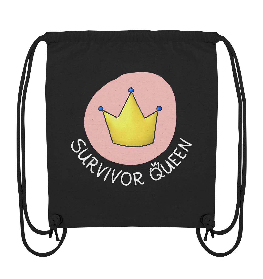 Survivor Queens Logo mit "Mein Körper gehört mir" Backprint (dunkel) - Organic Gym-Bag