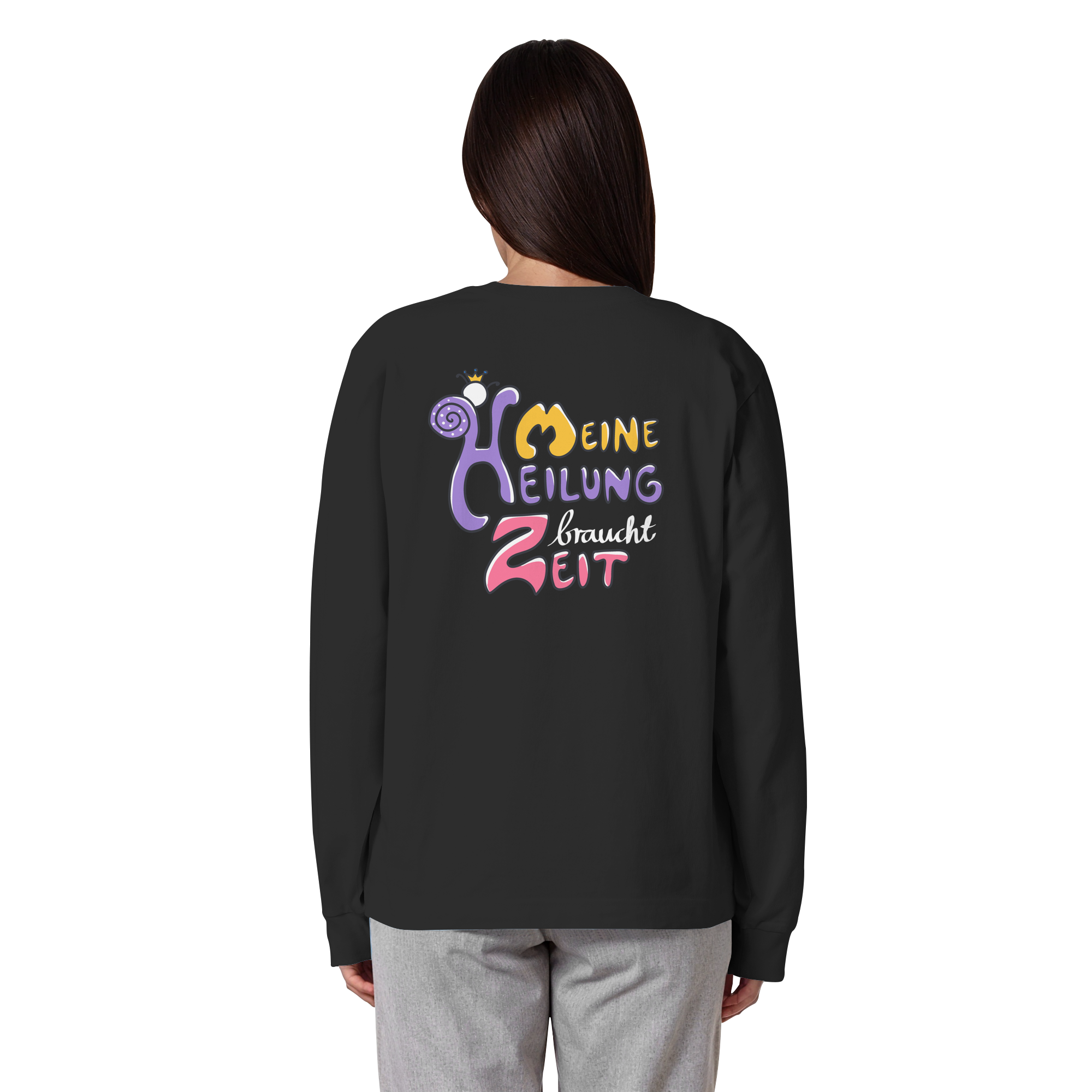 Meine Heilung braucht Zeit "Bunte Edition" Backprint - Organic Heavy Oversized Longsleeve T-Shirt