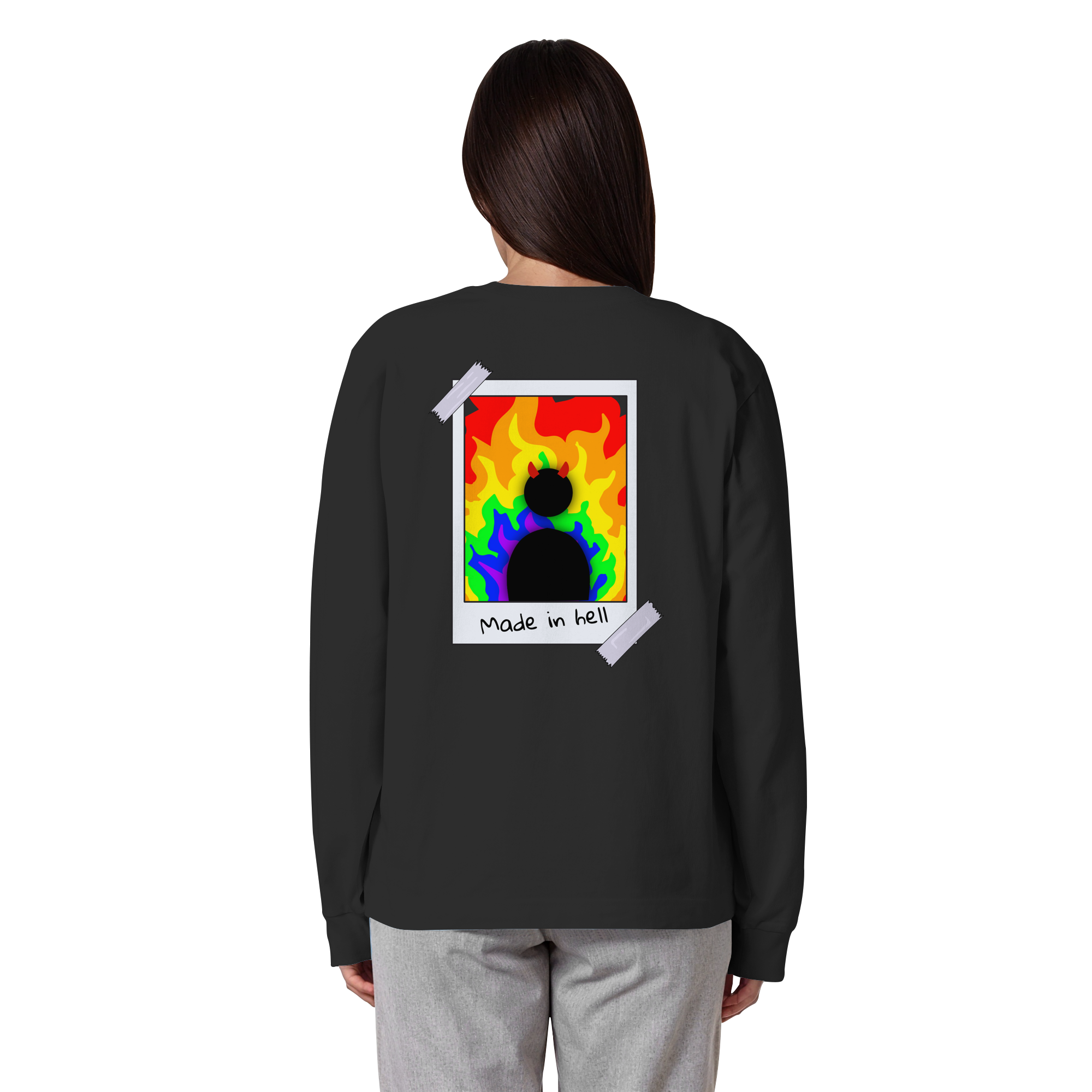 made in hell "Regenbogen Flammen Edition" Backprint - Organic Heavy Oversized Longsleeve T-Shirt