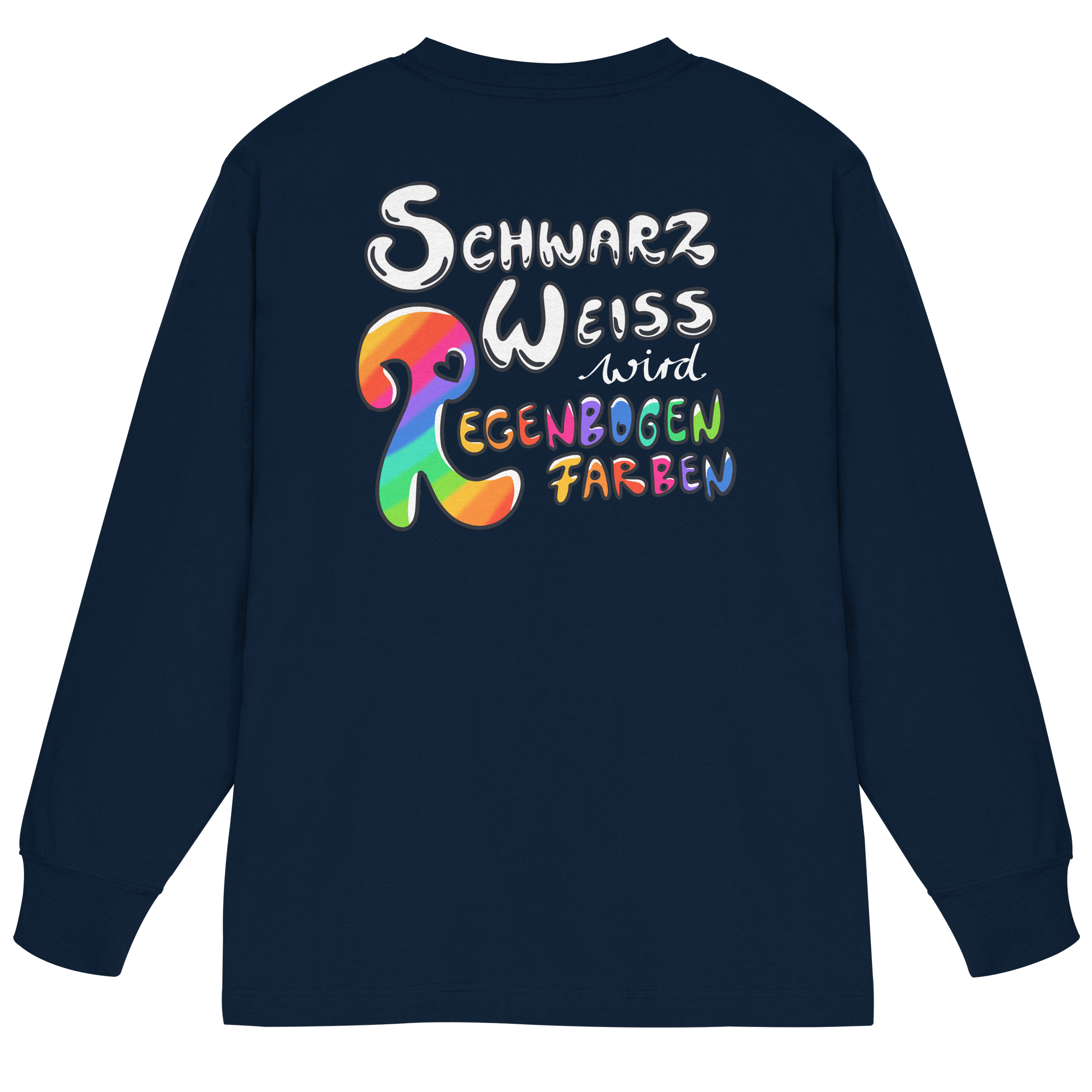 Schwarz Weiß wird Regenbogen Farben Backprint (dunkel) - Organic Heavy Oversized Longsleeve T-Shirt