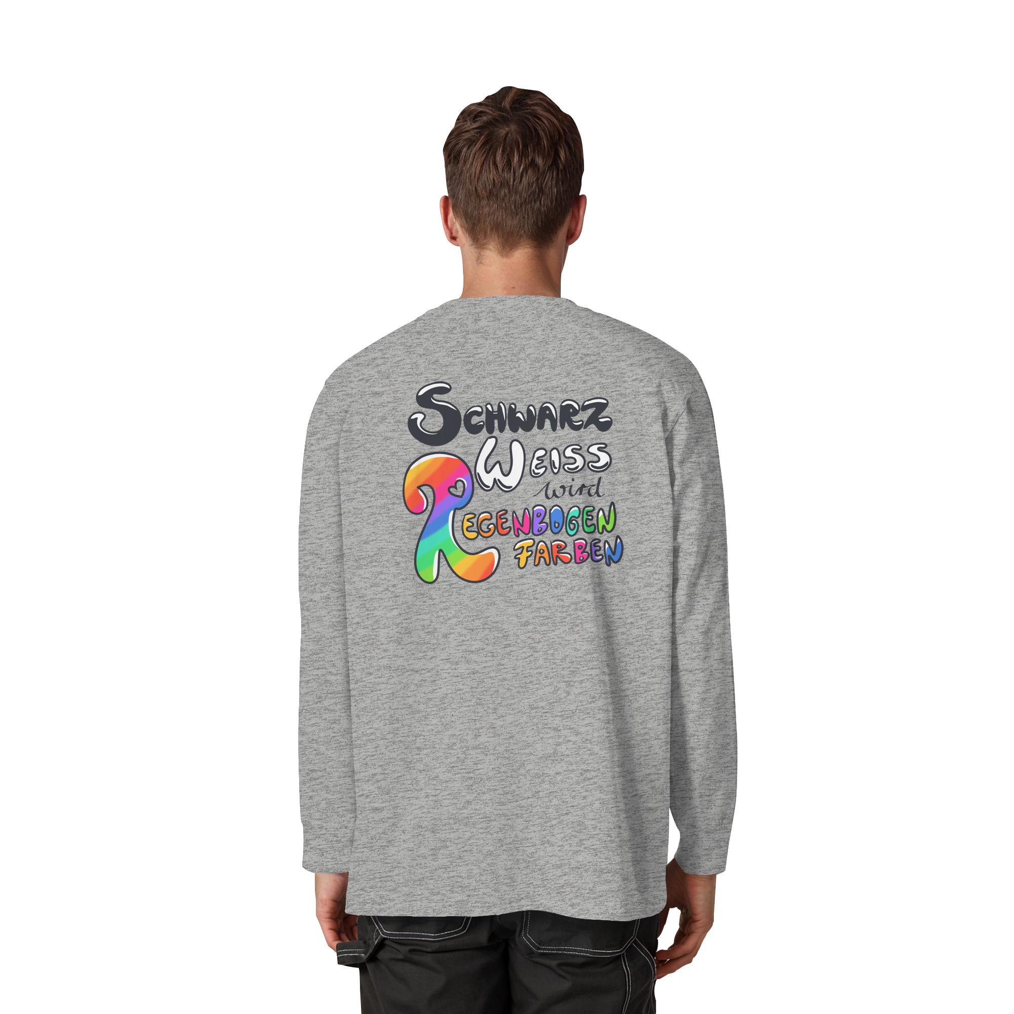Schwarz Weiß wird Regenbogen Farben Backprint (hell) - Organic Heavy Oversized Longsleeve T-Shirt