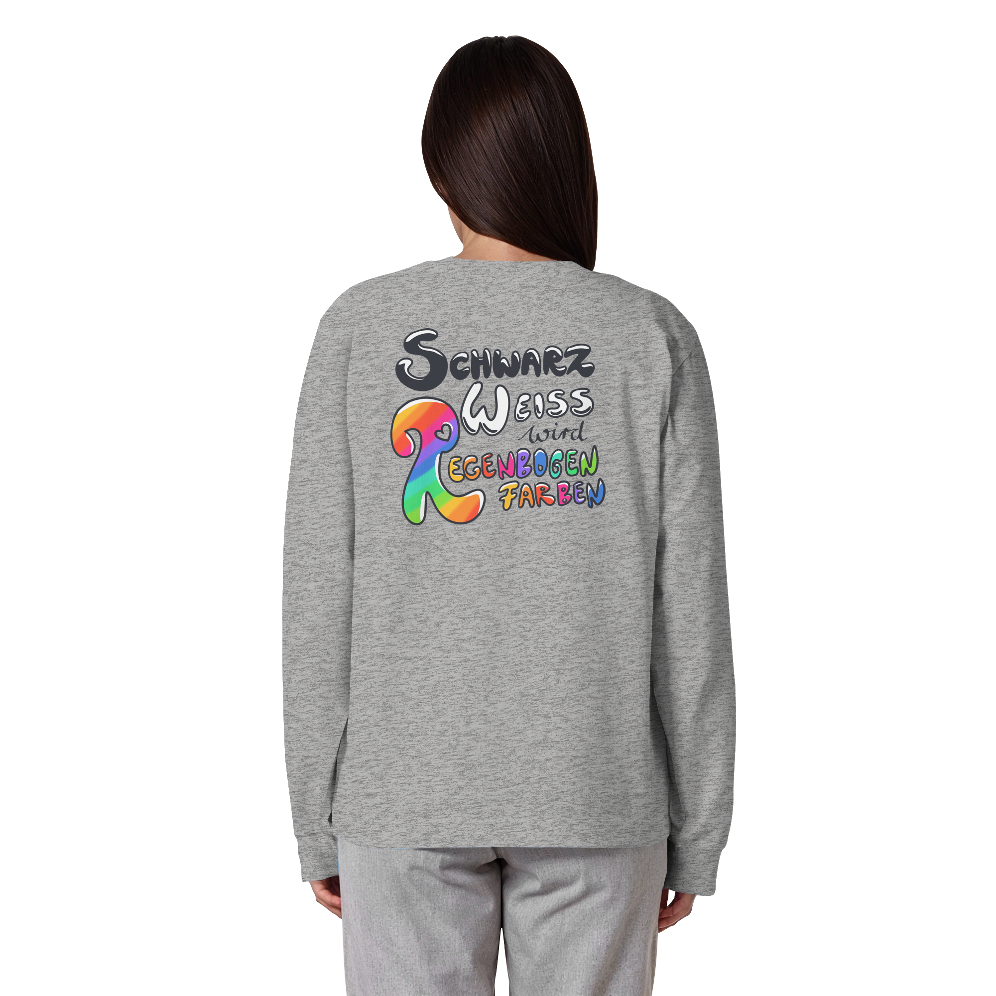 Schwarz Weiß wird Regenbogen Farben Backprint (hell) - Organic Heavy Oversized Longsleeve T-Shirt