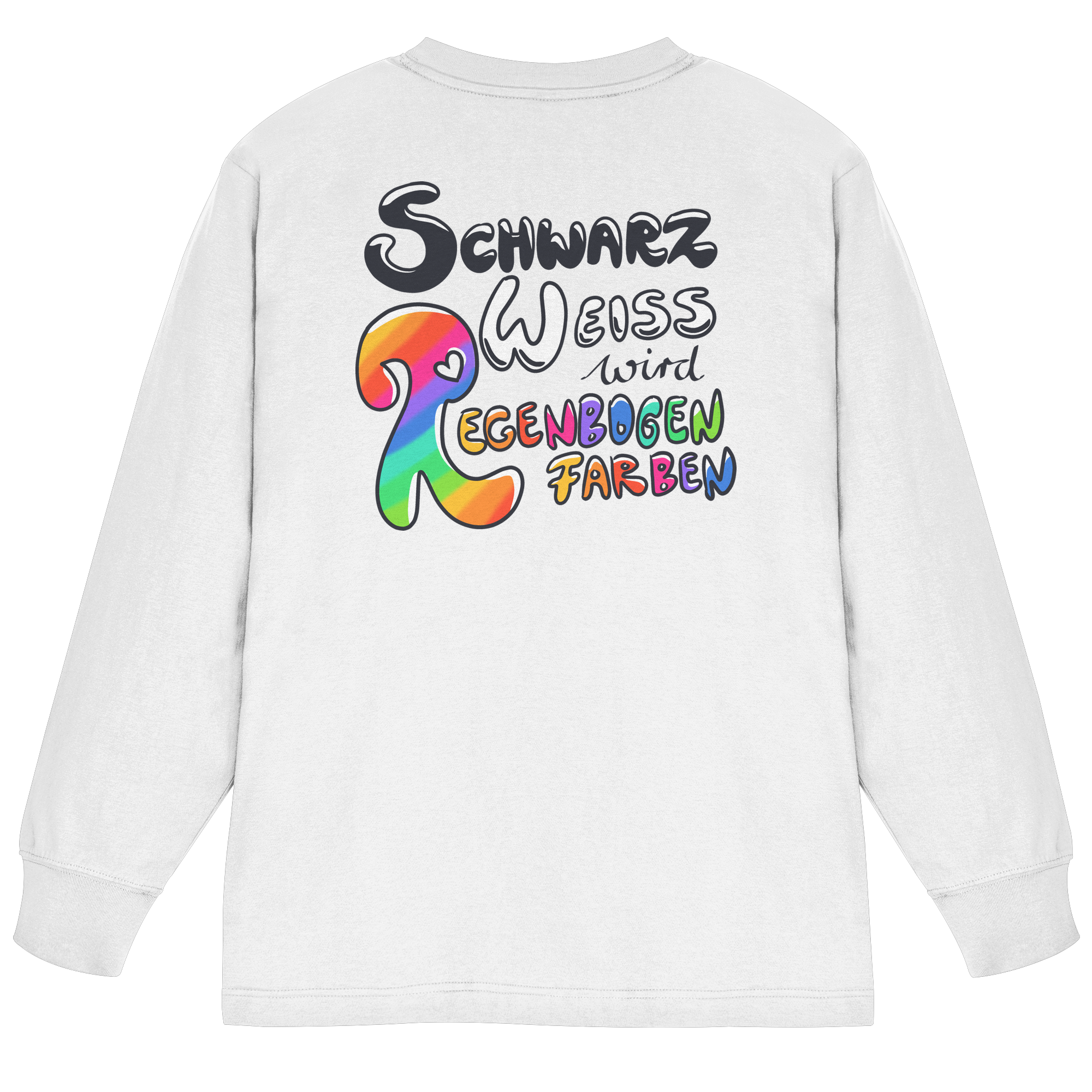 Schwarz Weiß wird Regenbogen Farben Backprint (hell) - Organic Heavy Oversized Longsleeve T-Shirt
