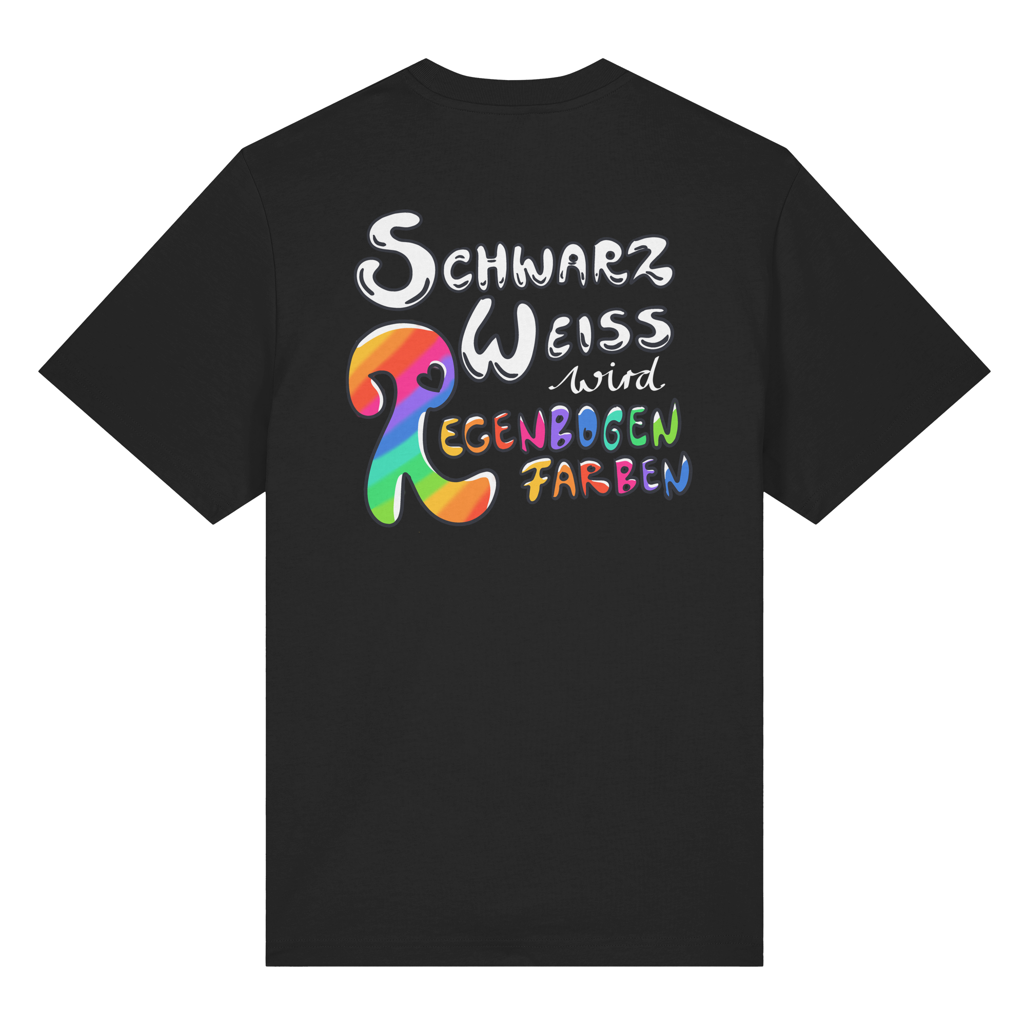 Schwarz Weiß wird Regenbogen Farben Backprint (dunkel) - Organic Heavy T-Shirt