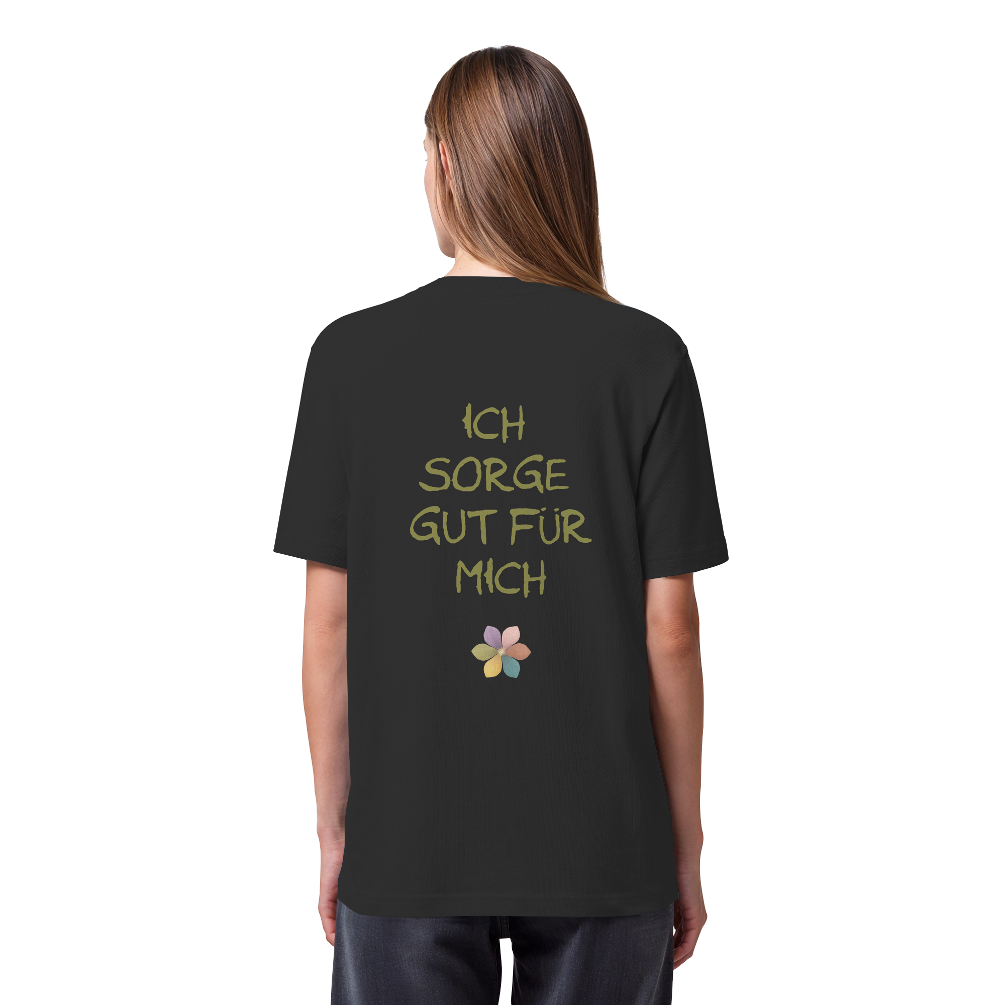 Ich sorge gut für mich "Achtsamkeitsblüte Edition" Backprint - Organic Heavy T-Shirt