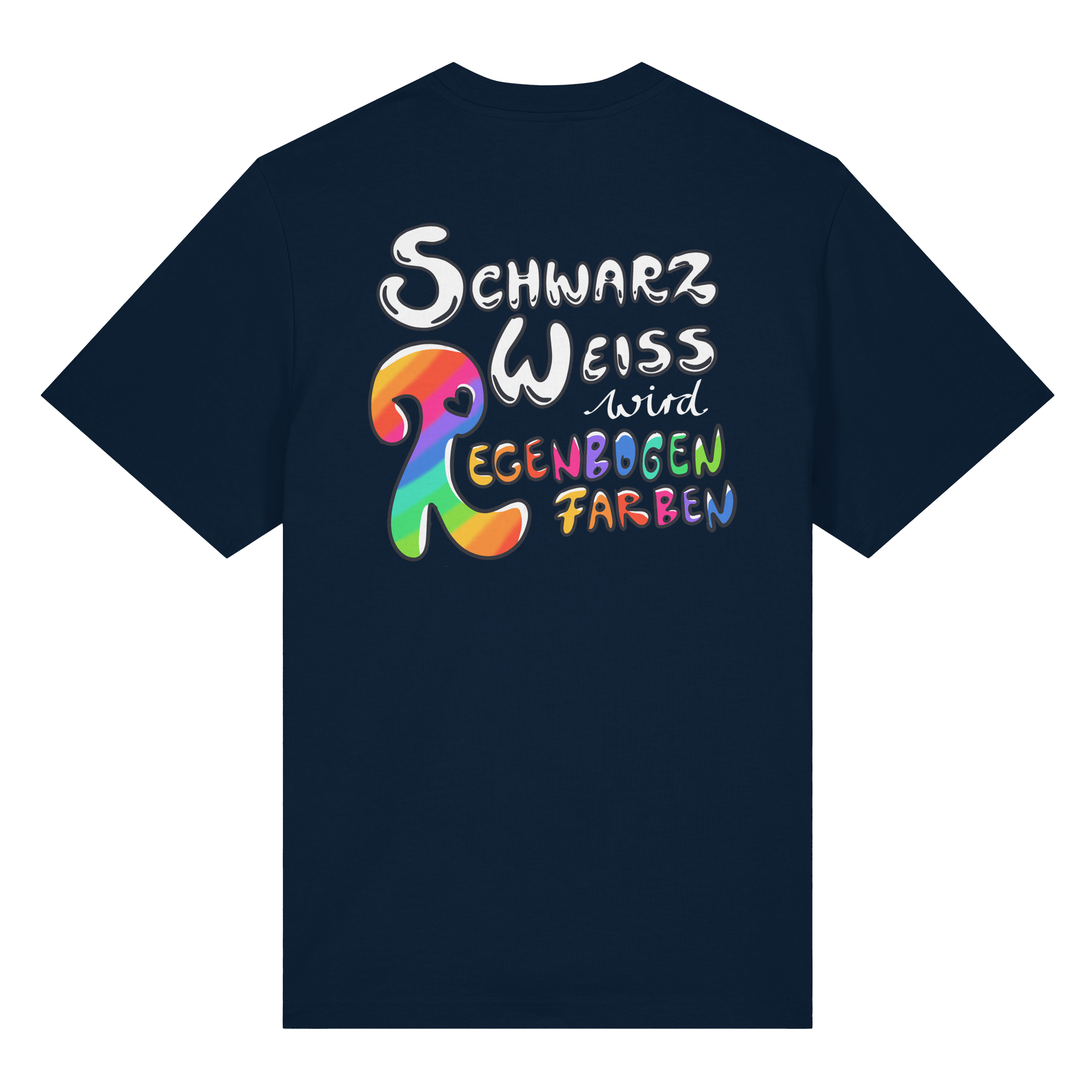 Schwarz Weiß wird Regenbogen Farben Backprint (dunkel) - Organic Heavy T-Shirt