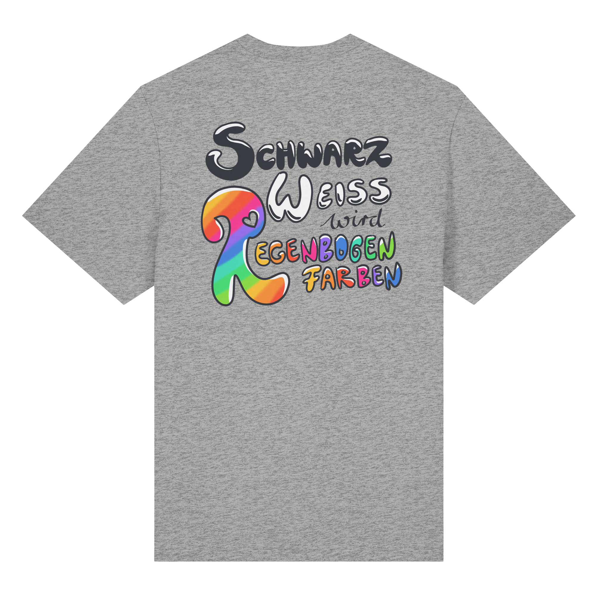 Schwarz Weiß wird Regenbogen Farben Backprint (hell) - Organic Heavy T-Shirt