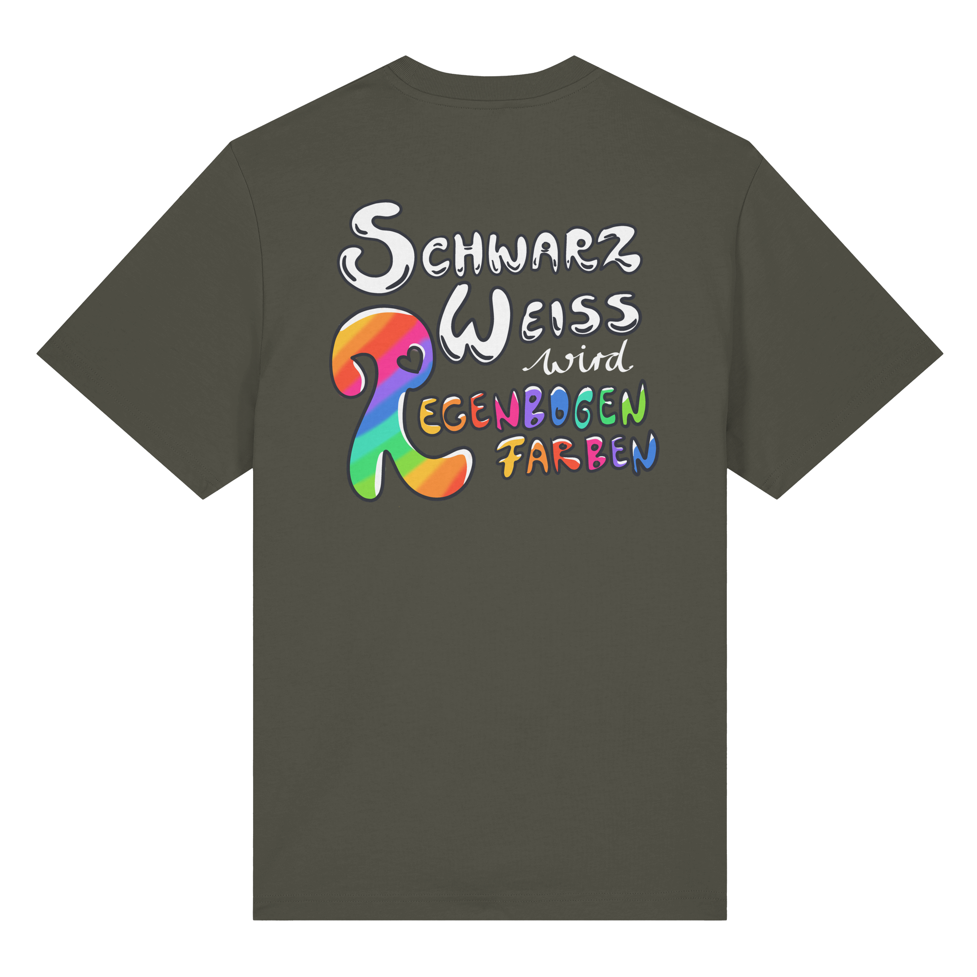 Schwarz Weiß wird Regenbogen Farben Backprint (dunkel) - Organic Heavy T-Shirt