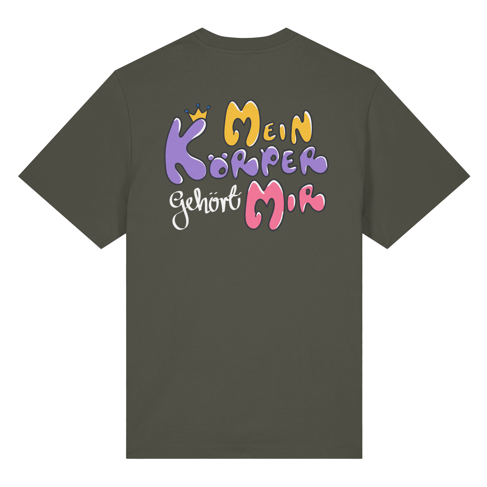 Survivor Queens Logo mit "Mein Körper gehört mir" Backprint (dunkel) - Organic Heavy T-Shirt