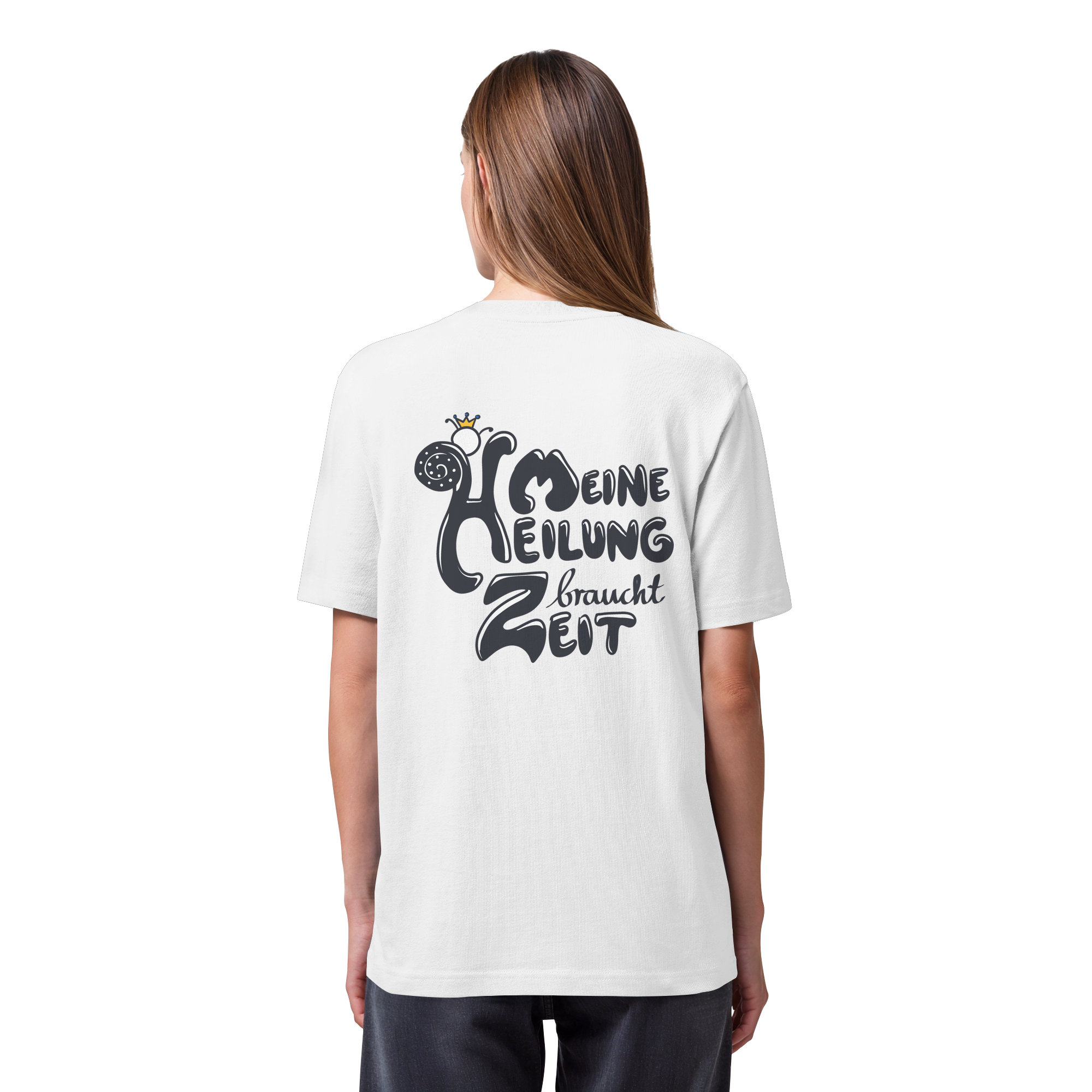 Meine Heilung braucht Zeit "Schwarze Edition" Backprint - Organic Heavy T-Shirt