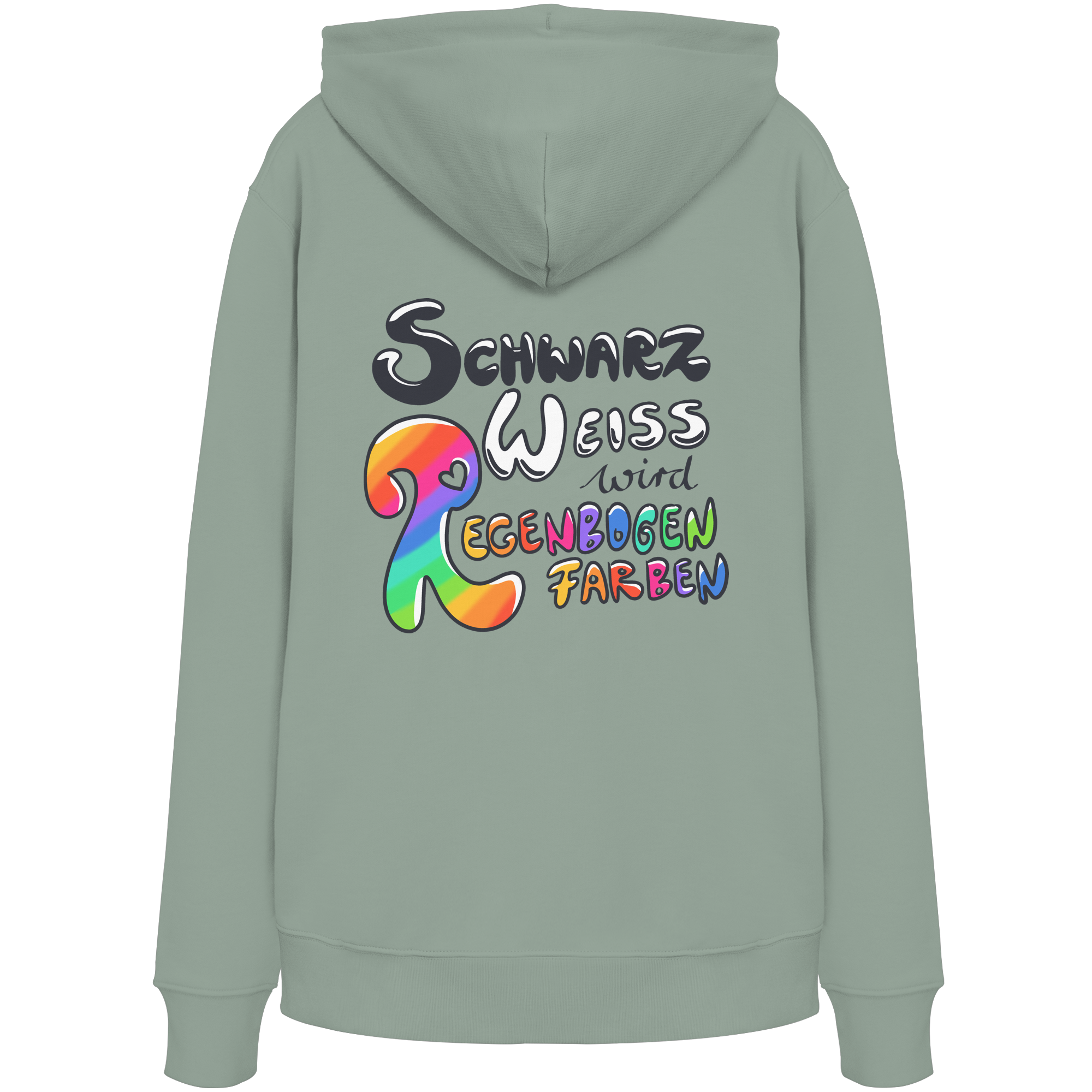 Schwarz Weiß wird Regenbogen Farben Backprint (hell) - Organic Hoodie
