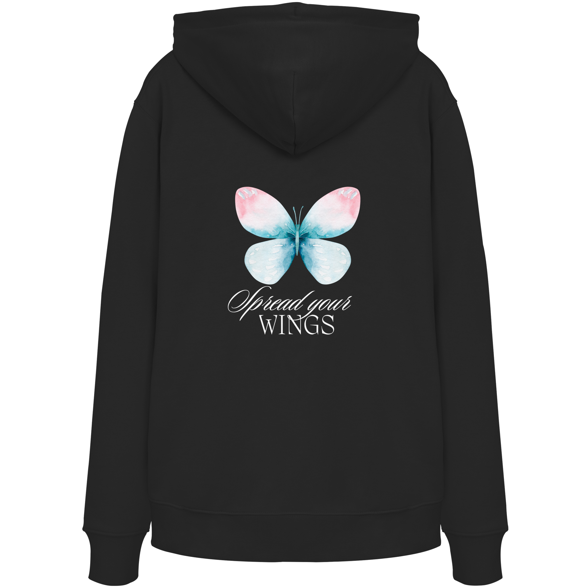 Spread your Wings (weiße Schrift) Backprint - Organic Hoodie