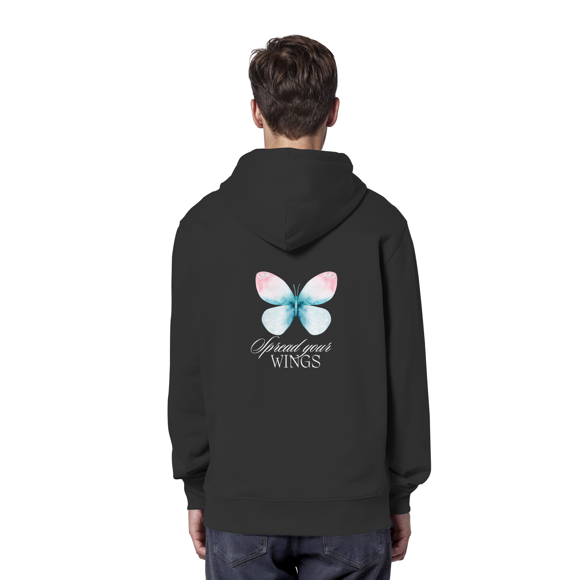 Spread your Wings (weiße Schrift) Backprint - Organic Hoodie