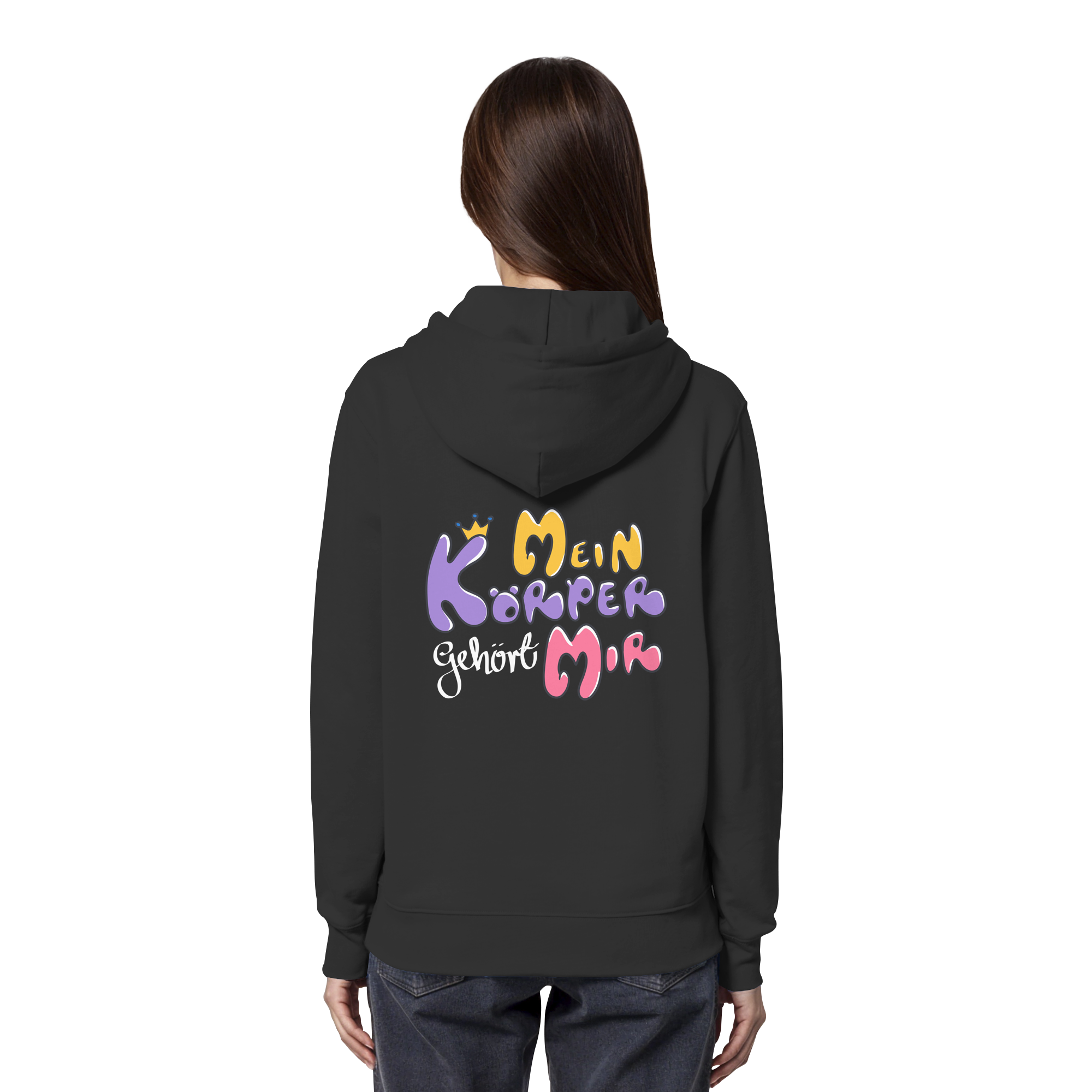 Survivor Queens Logo mit "Mein Körper gehört mir" Backprint (dunkel) - Organic Hoodie