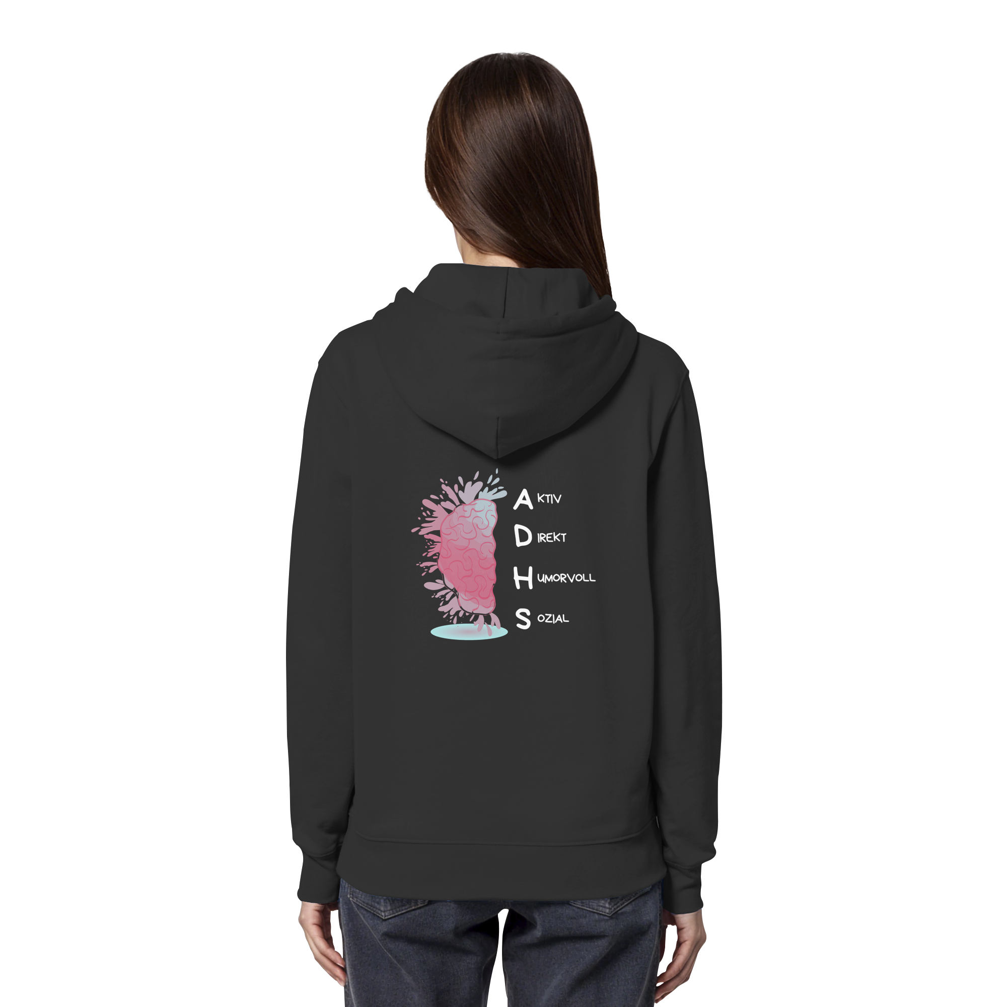 ADHS Aktiv Direkt Humorvoll Sozial Backprint - Organic Hoodie