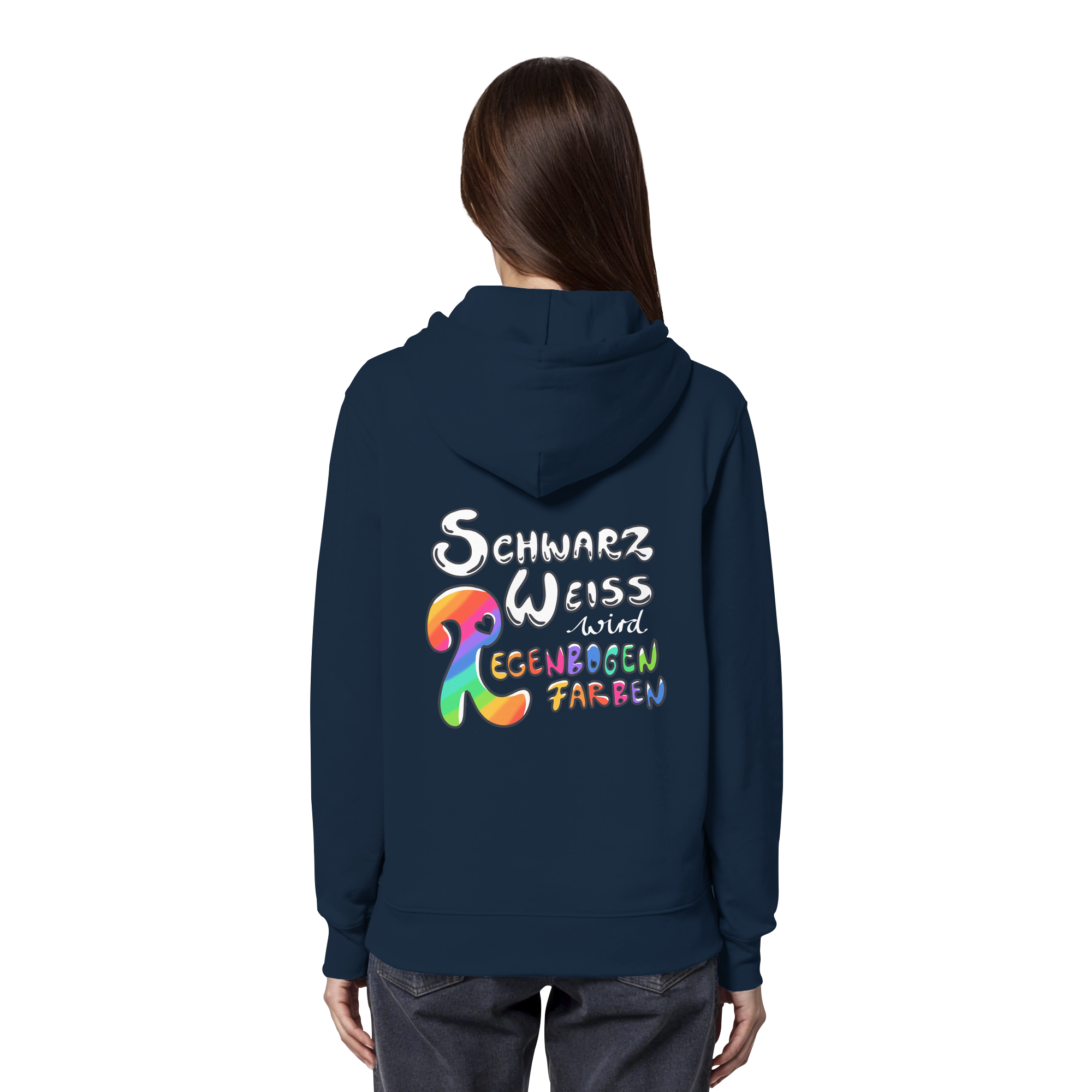 Schwarz Weiß wird Regenbogen Farben Backprint (dunkel) - Organic Hoodie