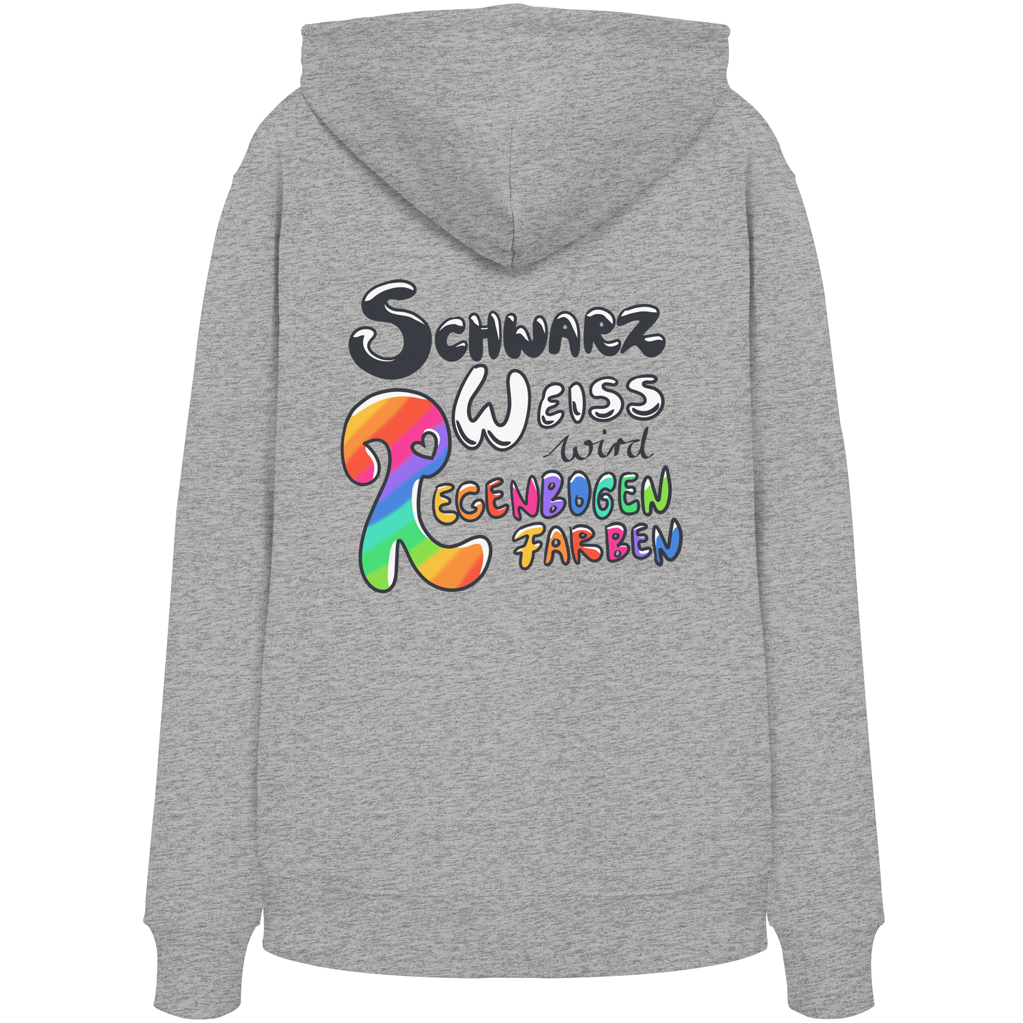 Schwarz Weiß wird Regenbogen Farben Backprint (hell) - Organic Hoodie