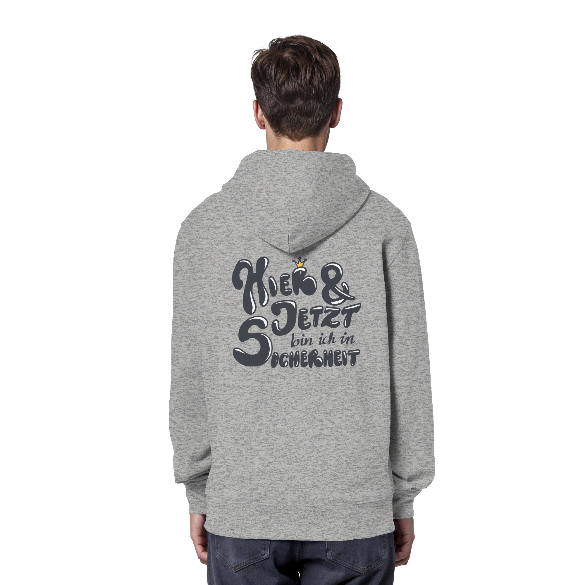 Hier und jetzt bin ich in Sicherheit "Schwarze Edition" Backprint - Organic Hoodie