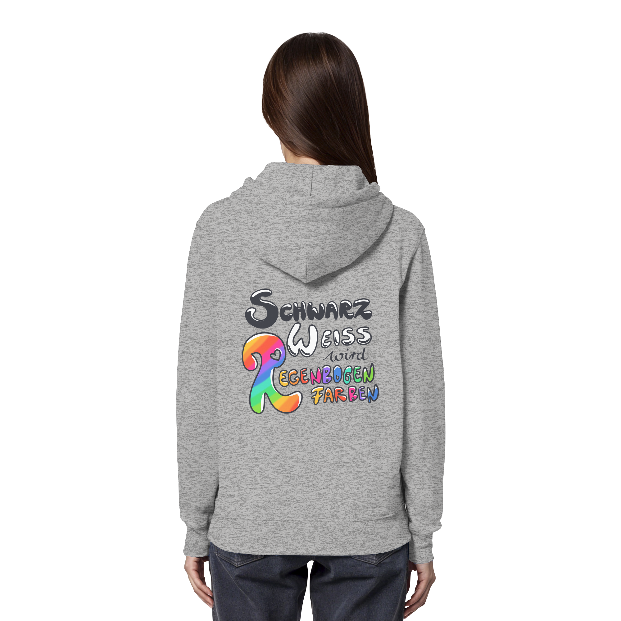 Schwarz Weiß wird Regenbogen Farben Backprint (hell) - Organic Hoodie