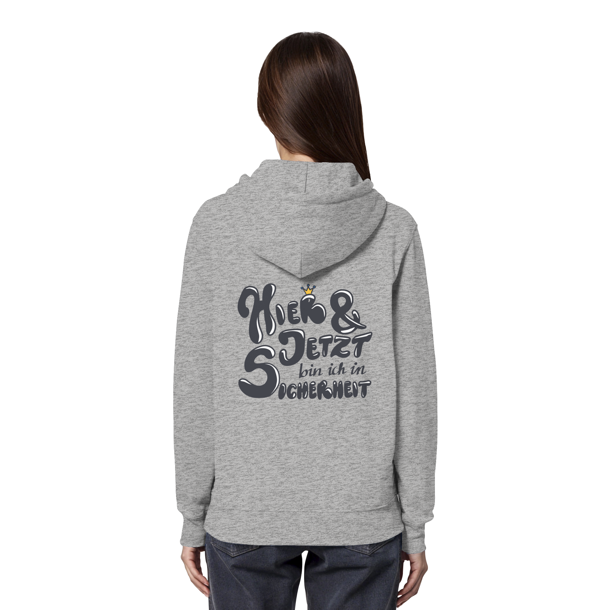 Hier und jetzt bin ich in Sicherheit "Schwarze Edition" Backprint - Organic Hoodie