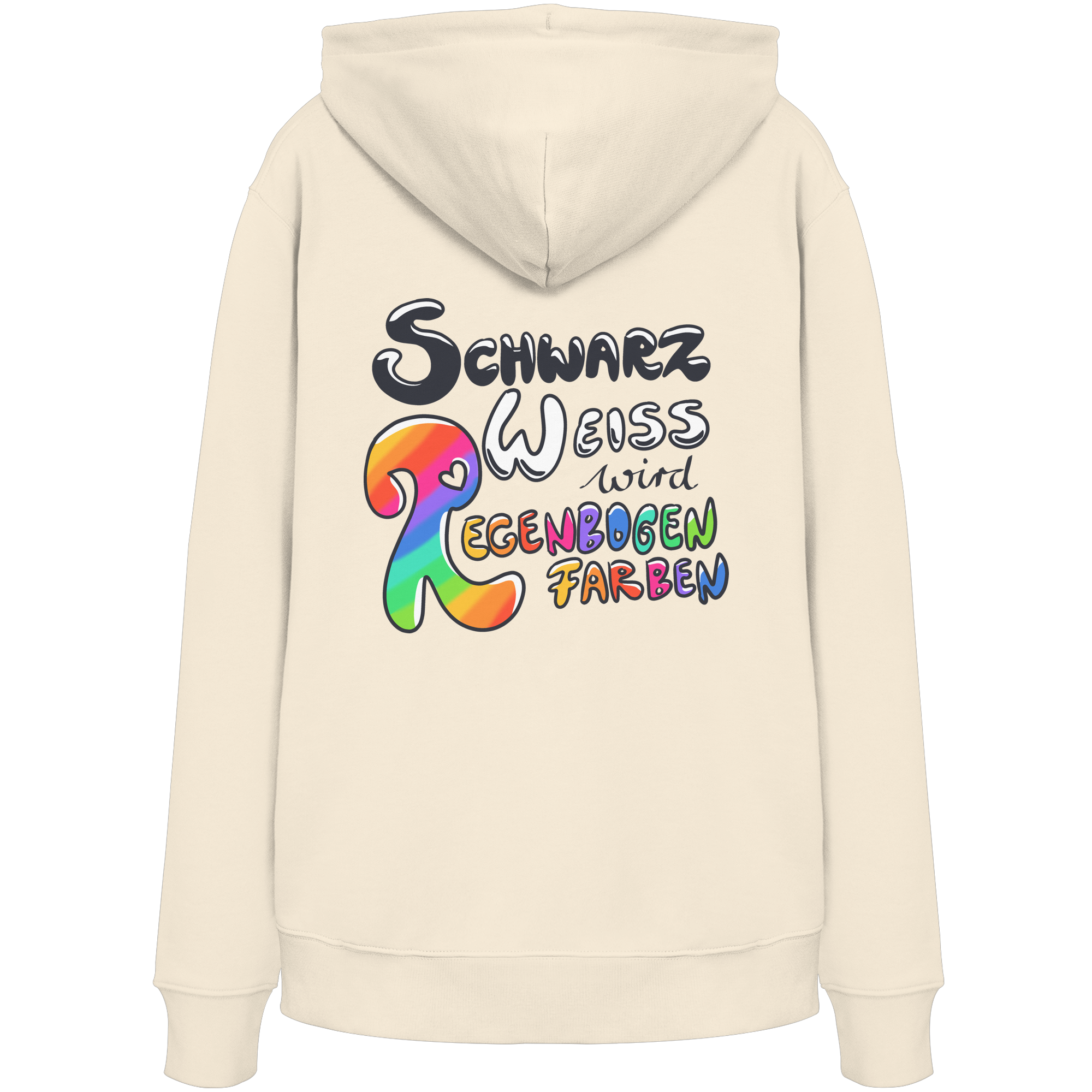 Schwarz Weiß wird Regenbogen Farben Backprint (hell) - Organic Hoodie